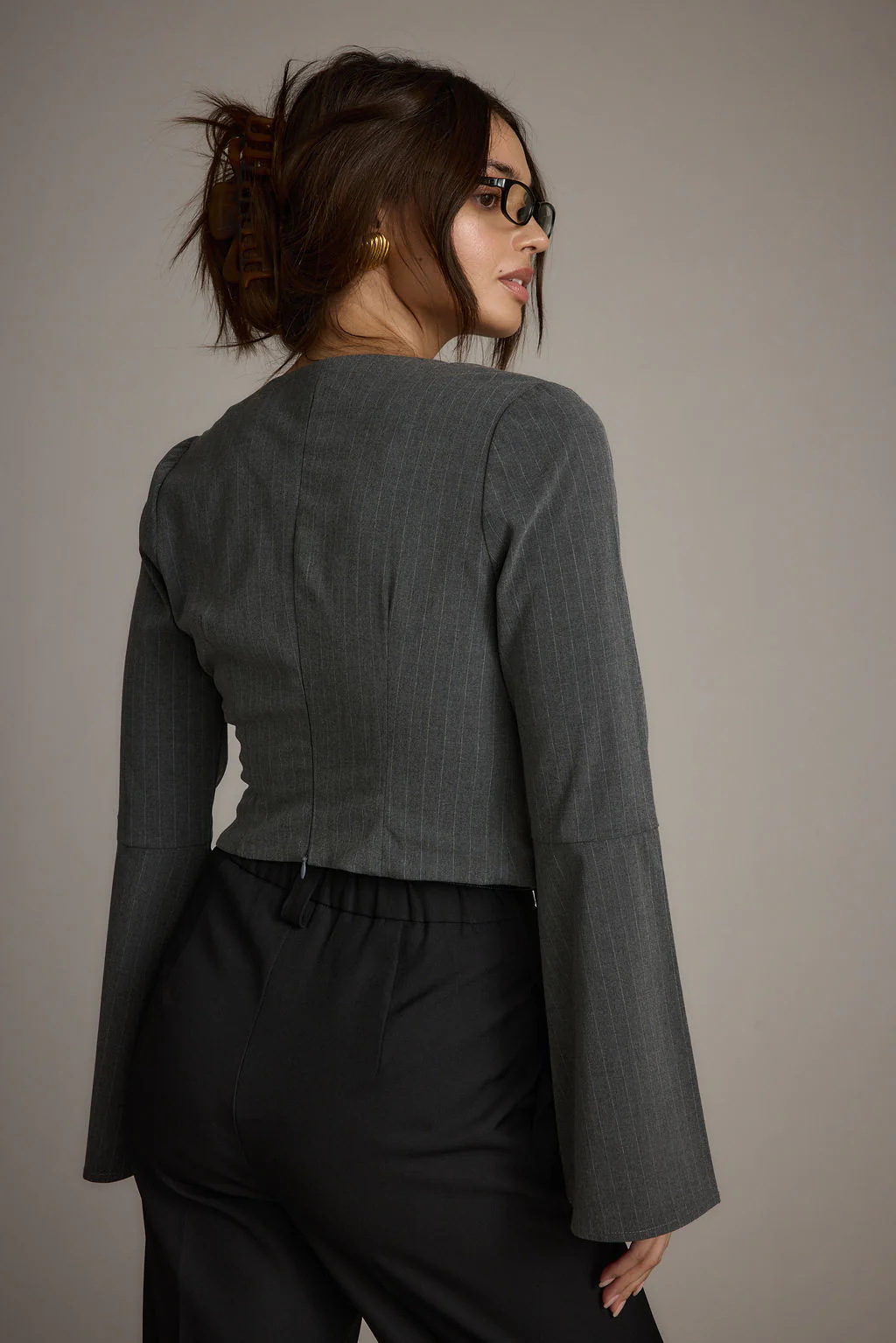 McGrath Grey Pinstripe Long Sleeve Top - Image 2
