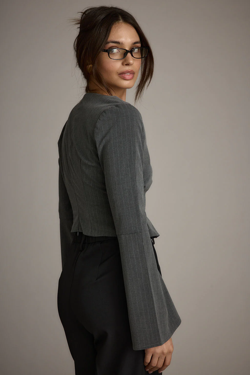 McGrath Grey Pinstripe Long Sleeve Top - Image 6