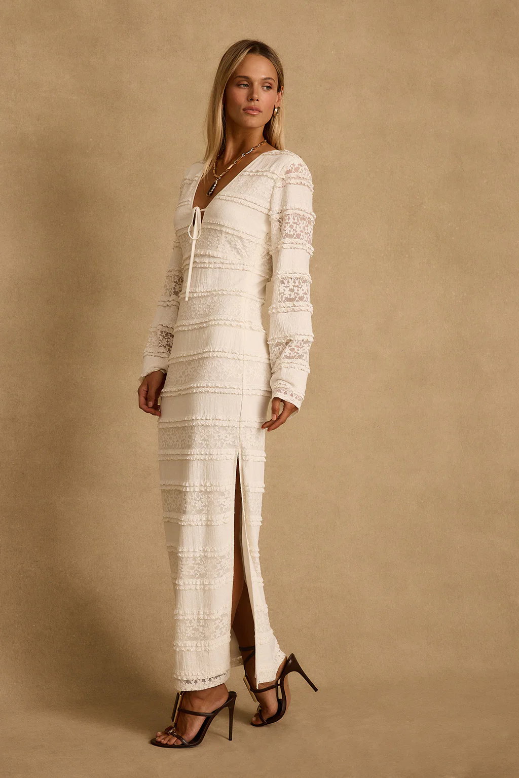 Melrose Ivory Long Sleeve Lace Maxi Dress - Image 3