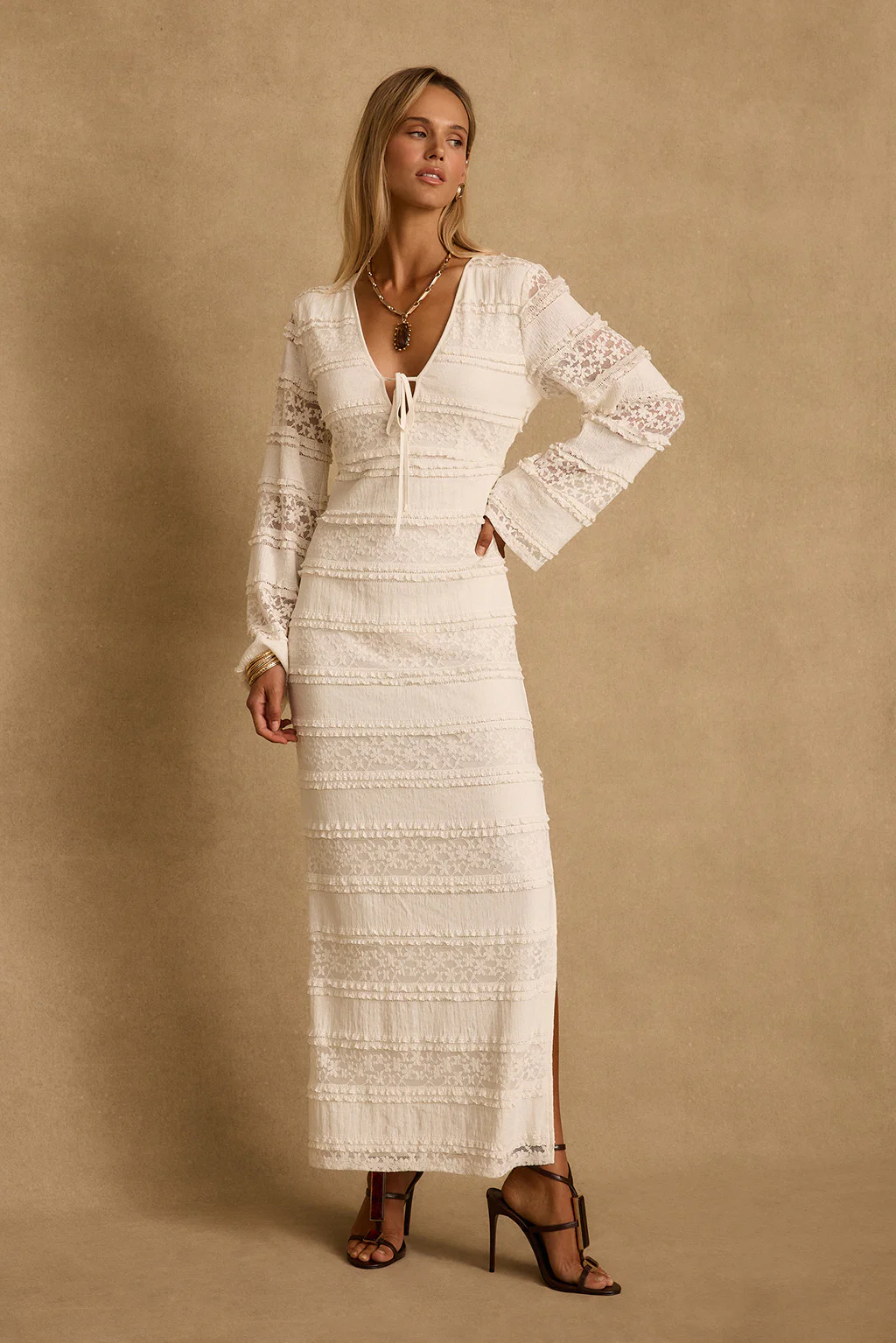 Melrose Ivory Long Sleeve Lace Maxi Dress - Image 4