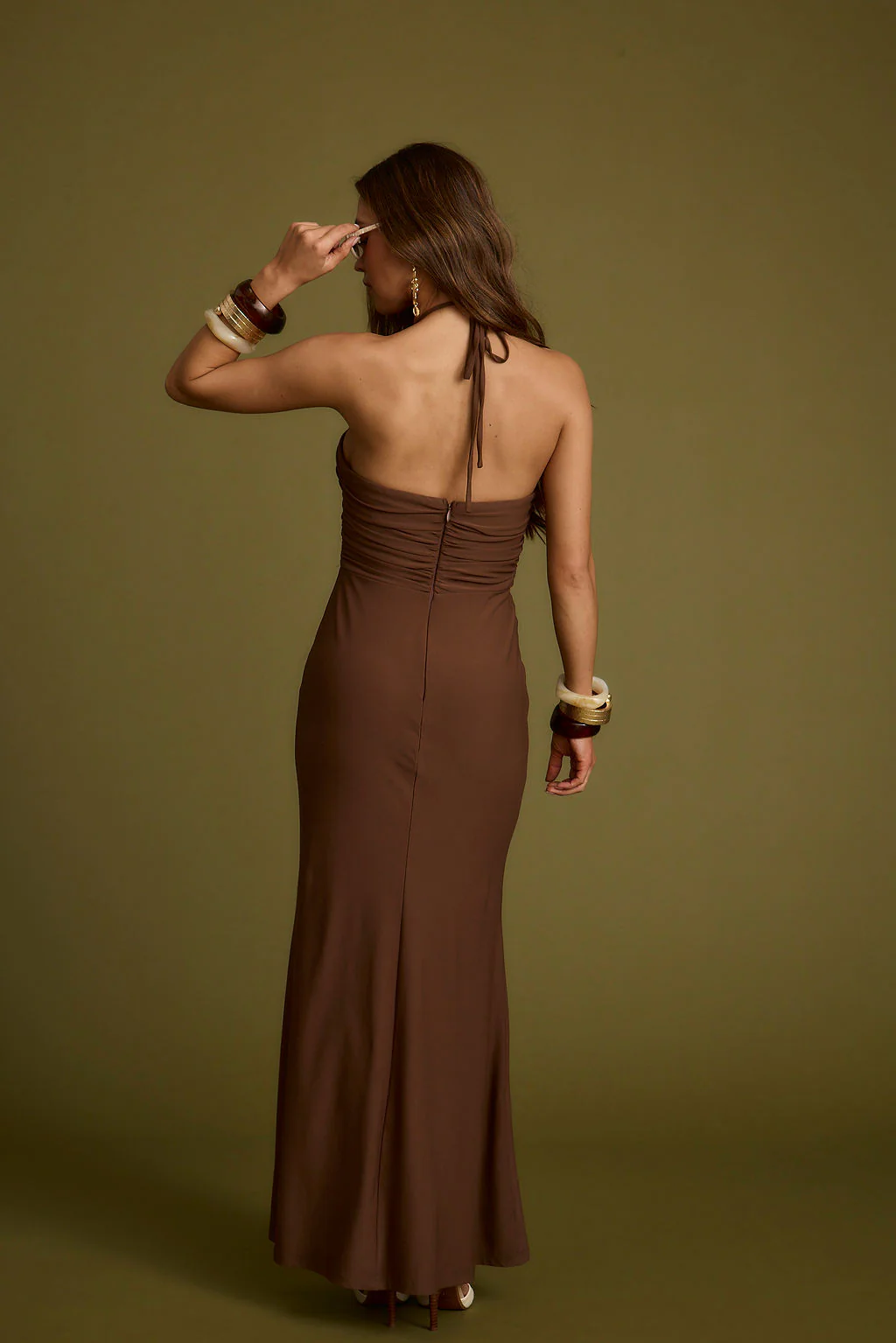 Mendoza Mocha Plunge Maxi Dress - Image 7