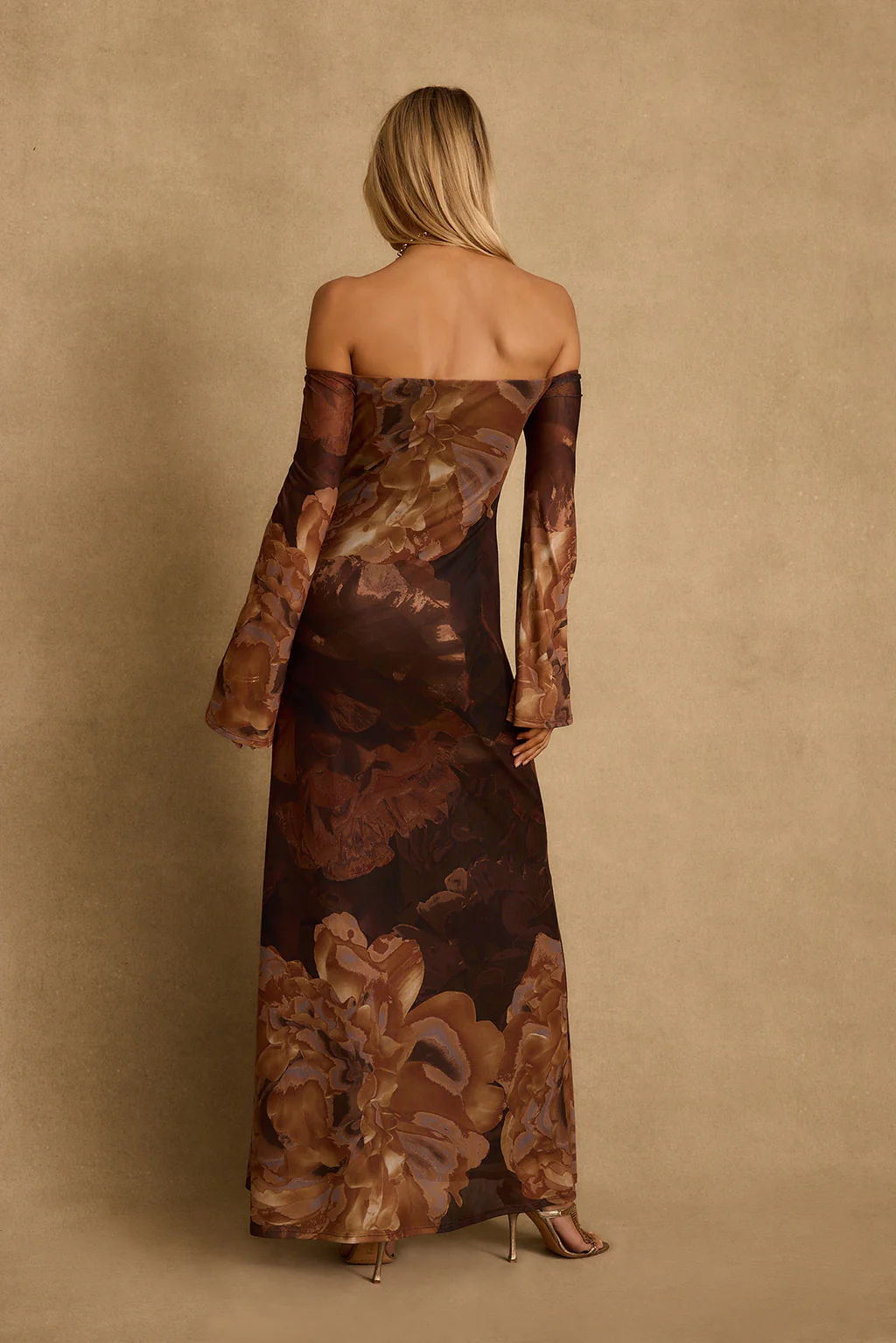Merritt Mocha Floral Mesh Maxi Dress - Image 2