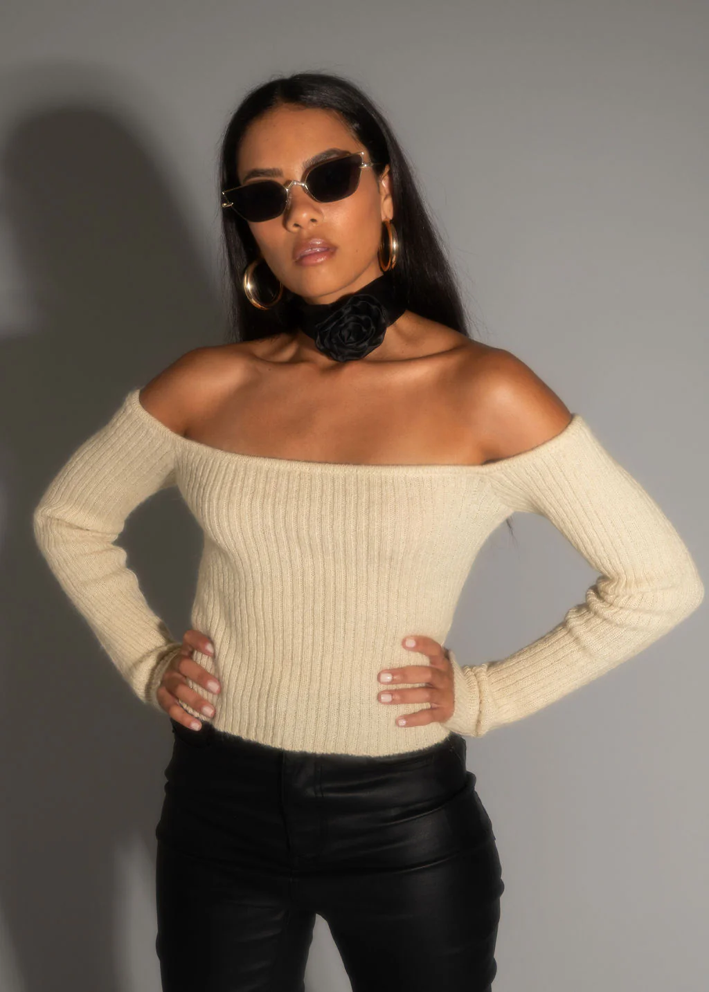 Miley Beige Off The Shoulder Sweater - Image 4