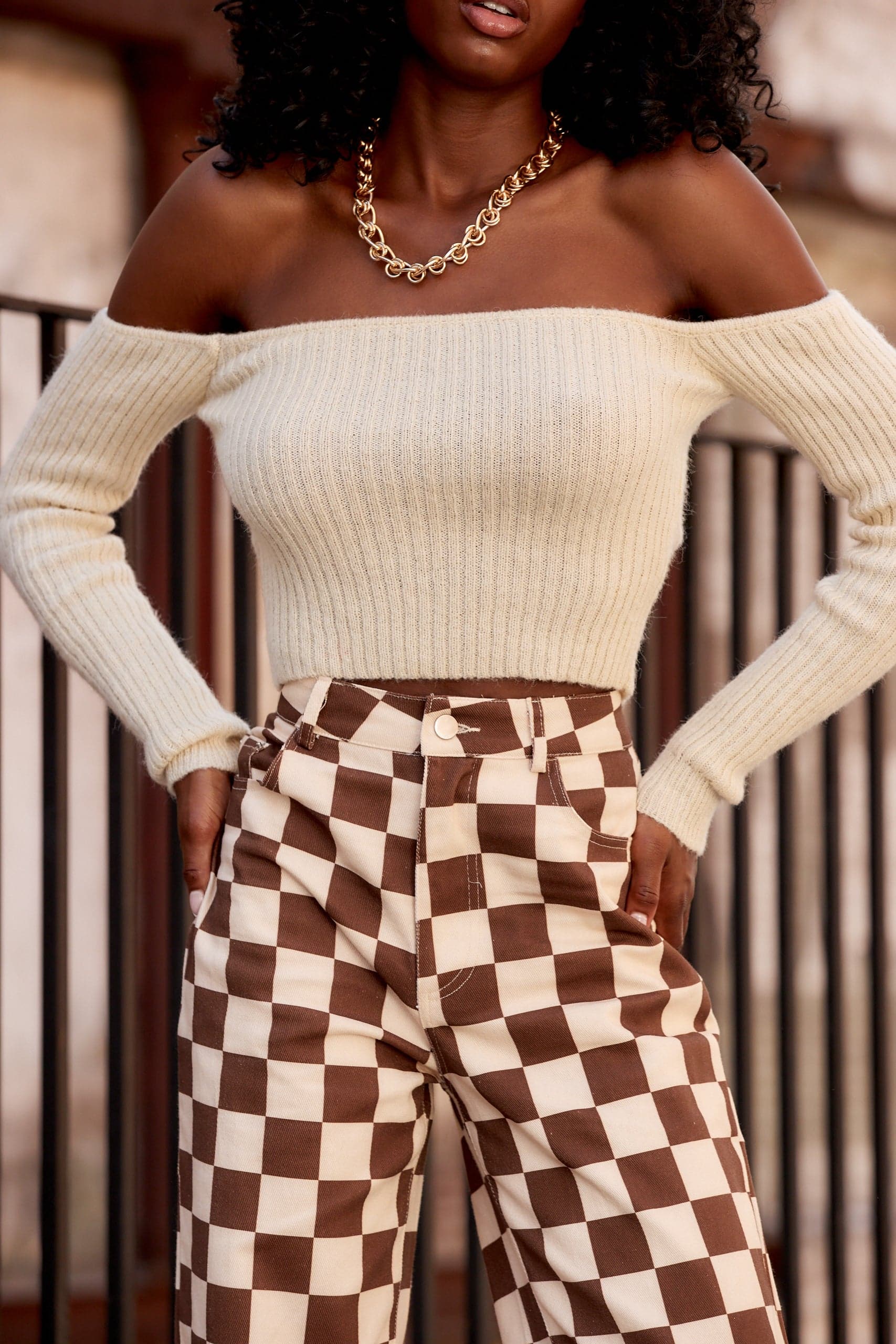 Miley Beige Off The Shoulder Sweater - Image 9