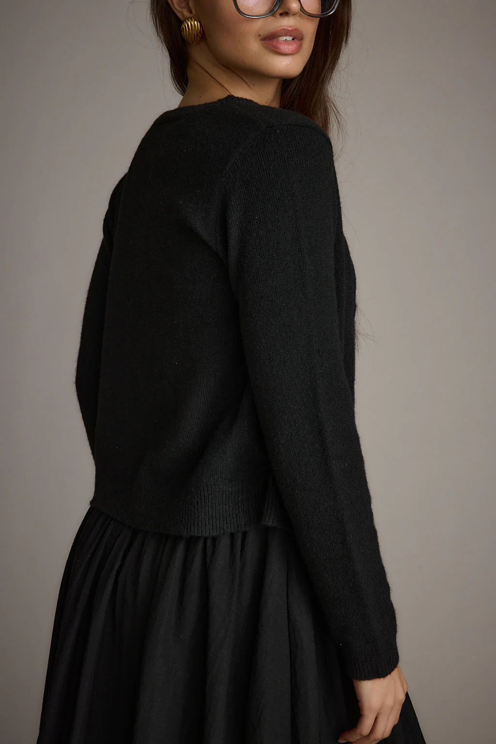 Mindy Black Crew Neck Cardigan - Image 10