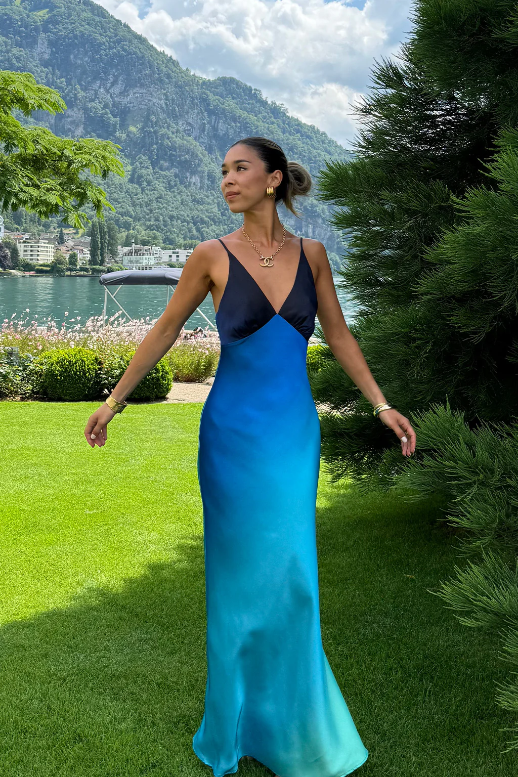 Mirabella Blue Satin Sorbet Maxi Dress - Image 3
