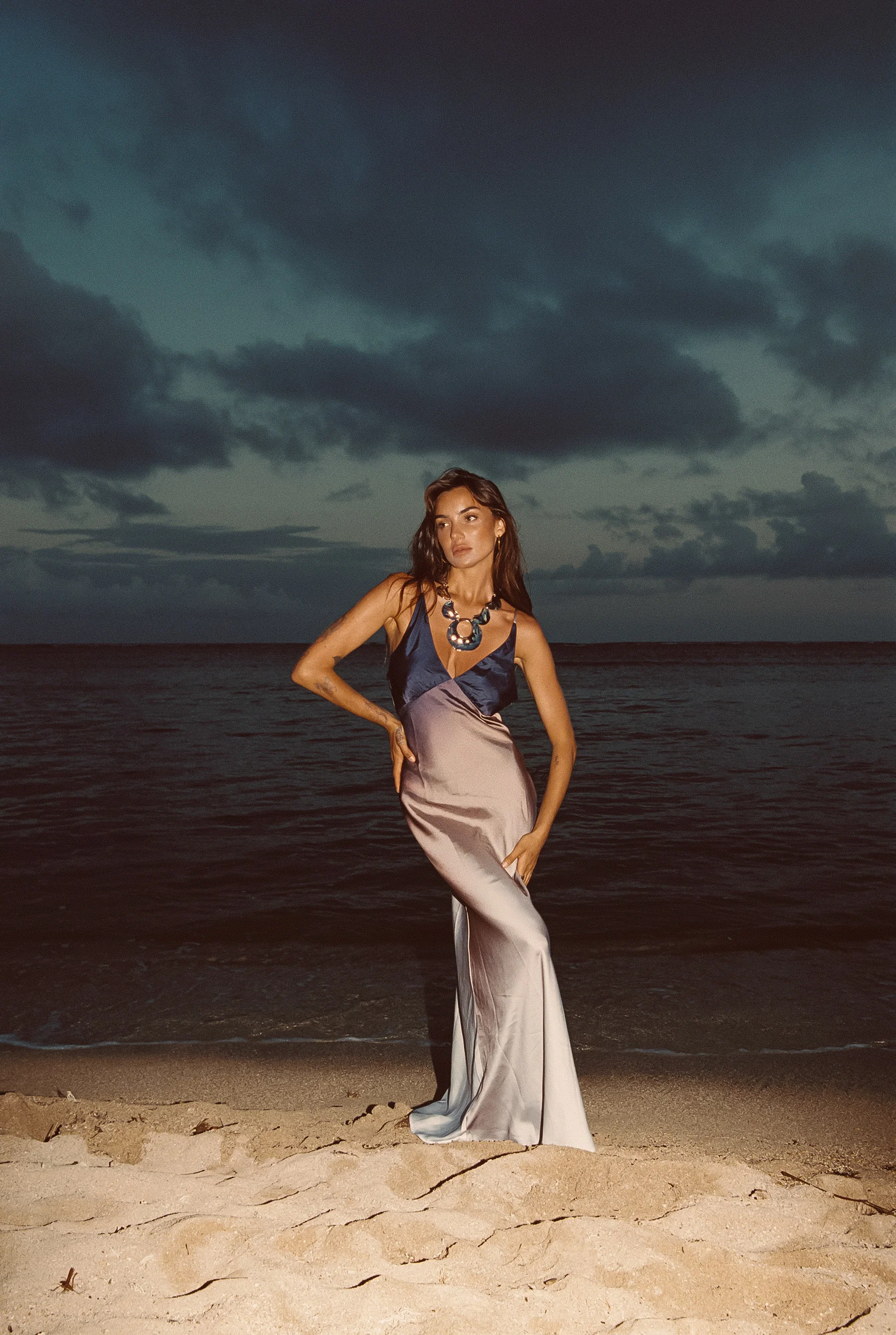 Mirabella Brown Satin Ombre Maxi Dress - Image 4