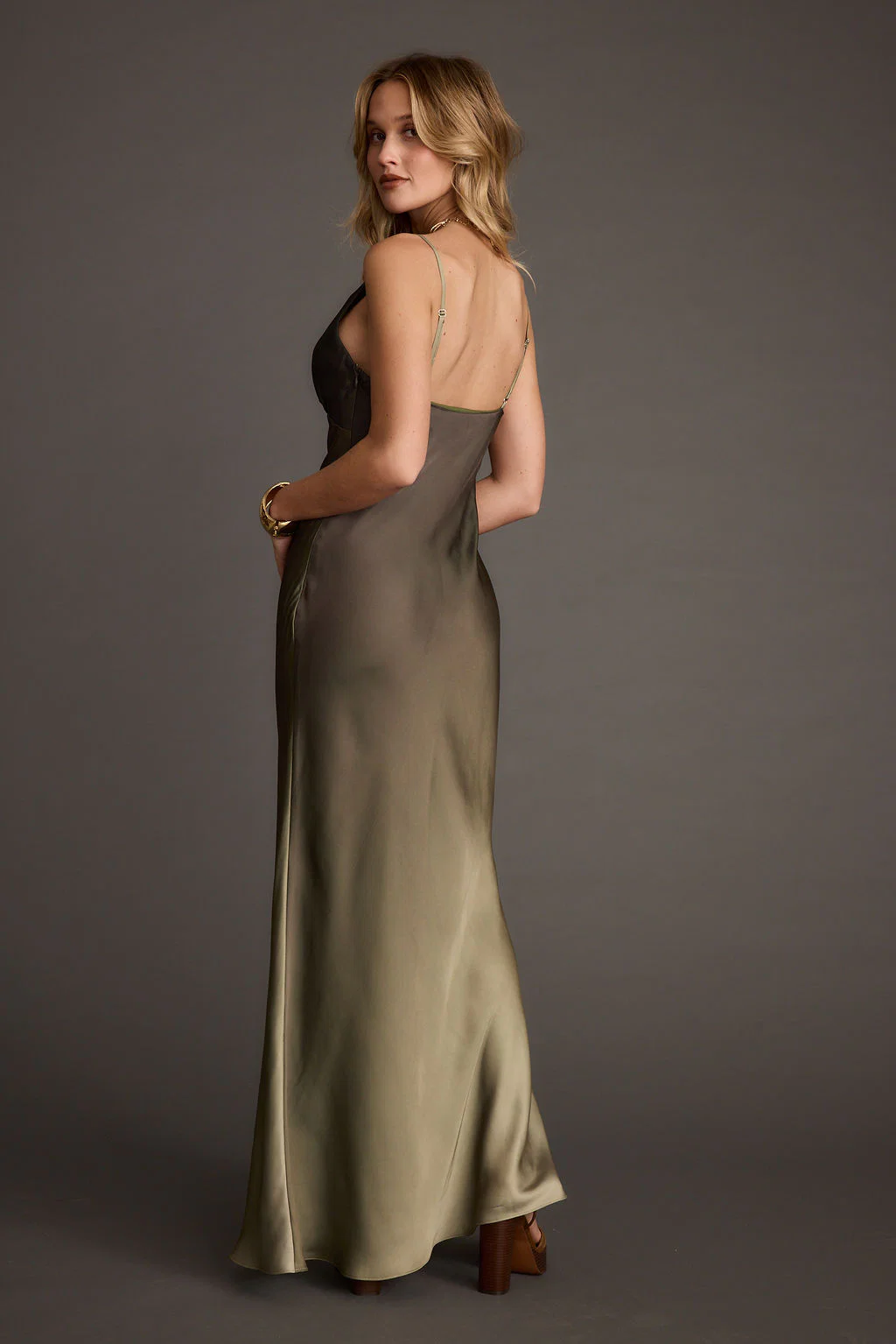 Mirabella Olive Satin Ombre Maxi Dress - Image 12