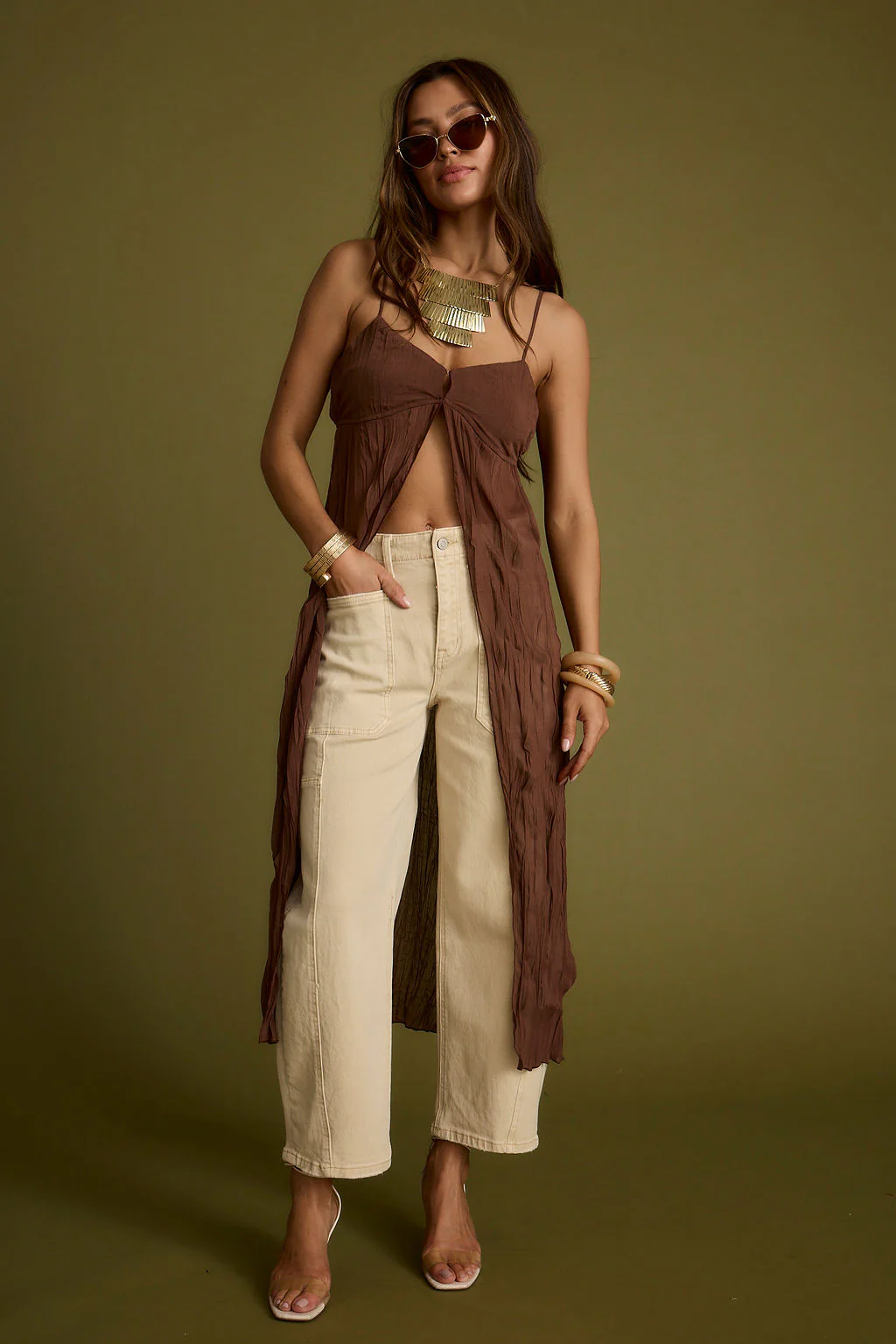 Mischa Brown Longline Cami Top - Image 2