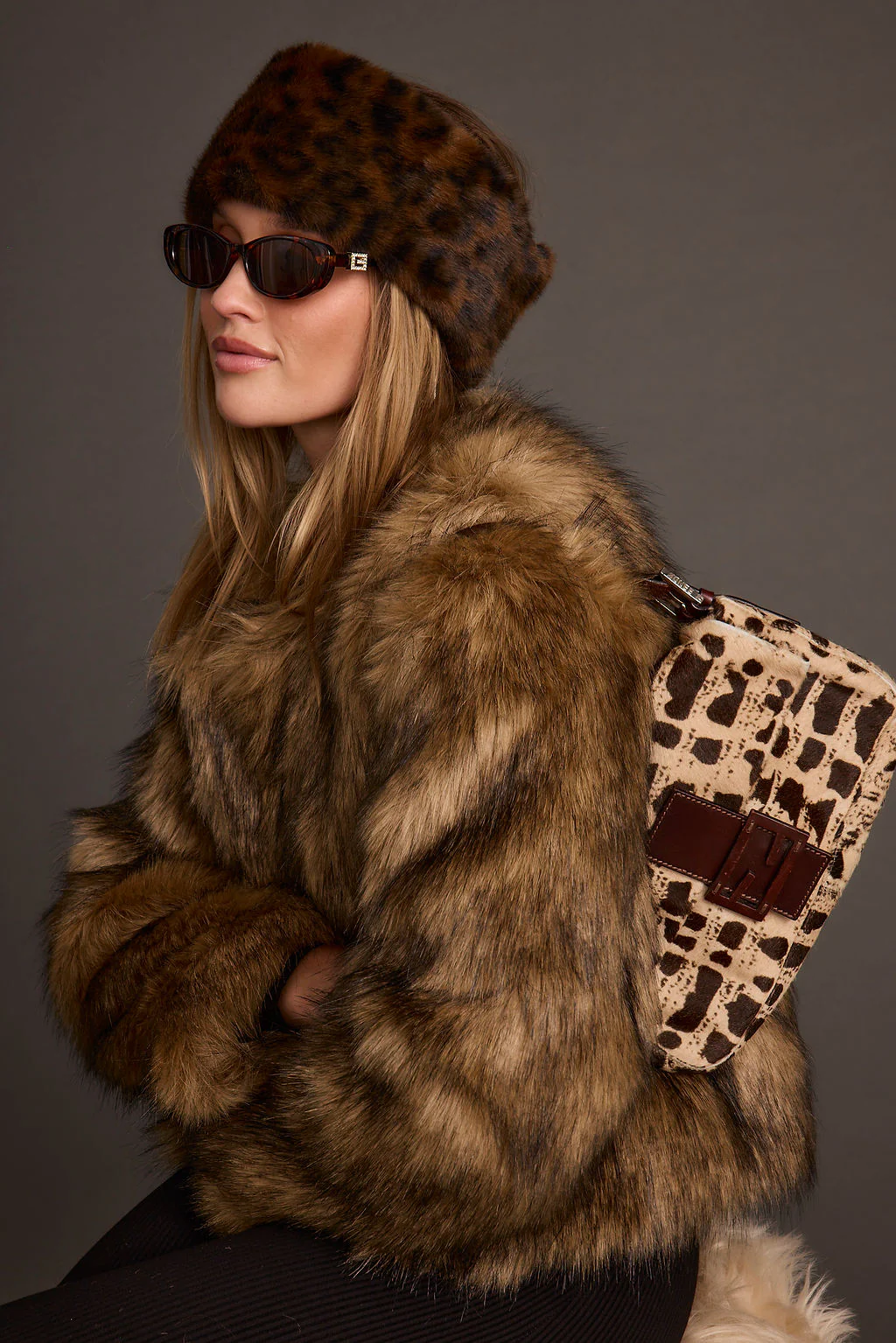 Misty Brown Faux Fur Coat - Image 4