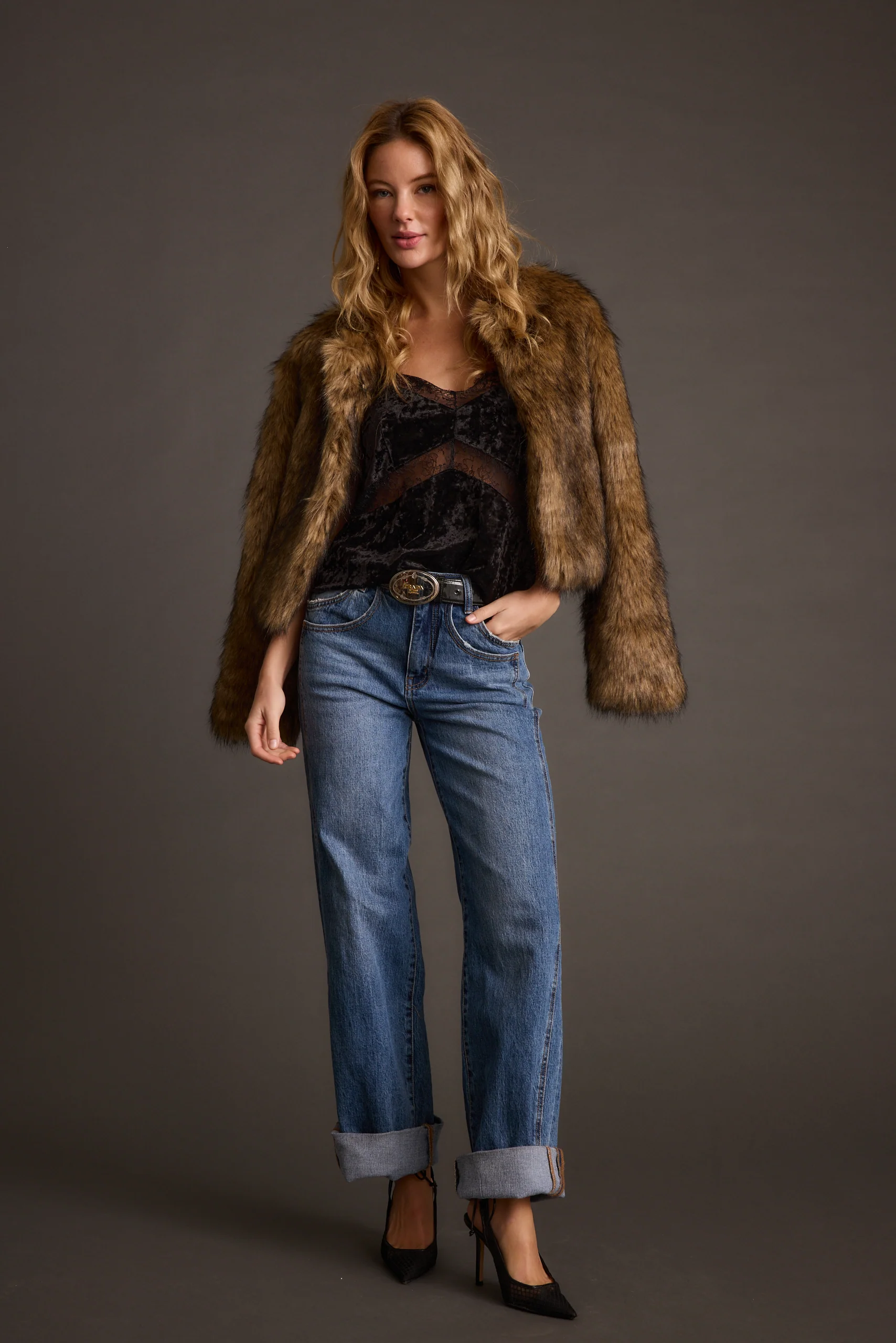 Misty Brown Faux Fur Coat - Image 5