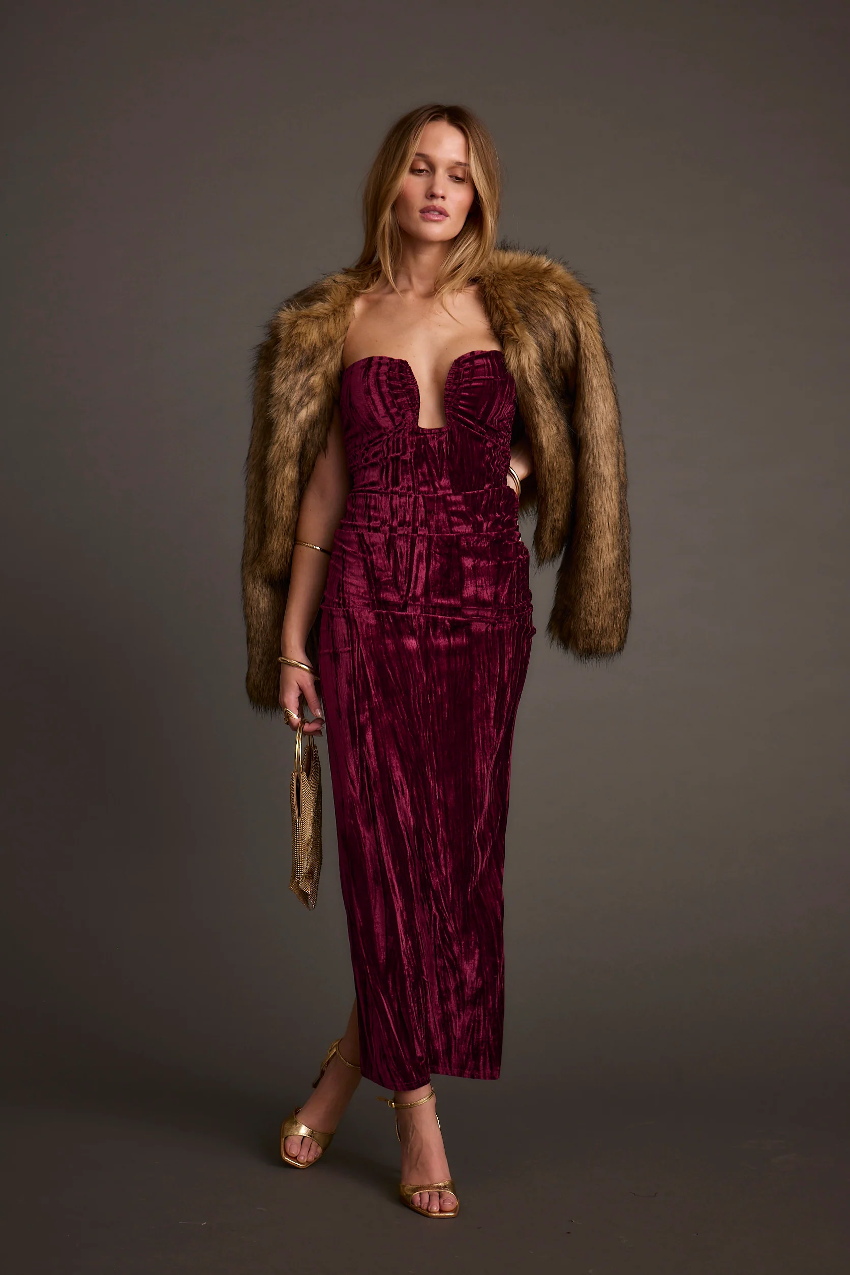 Misty Brown Faux Fur Coat - Image 6
