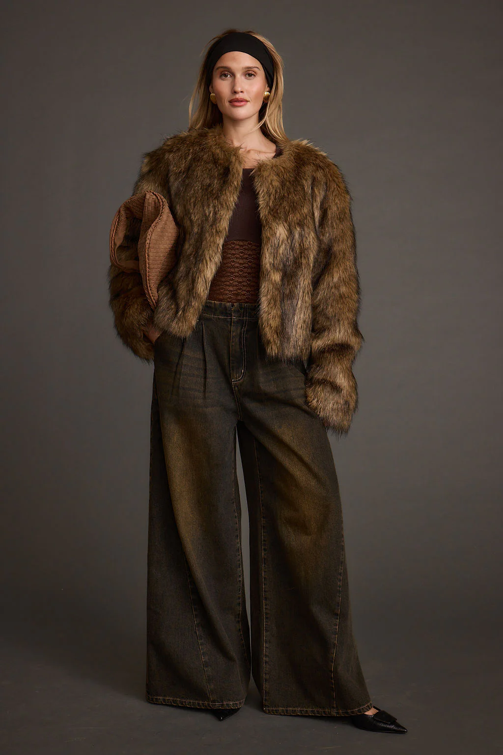 Misty Brown Faux Fur Coat - Image 8