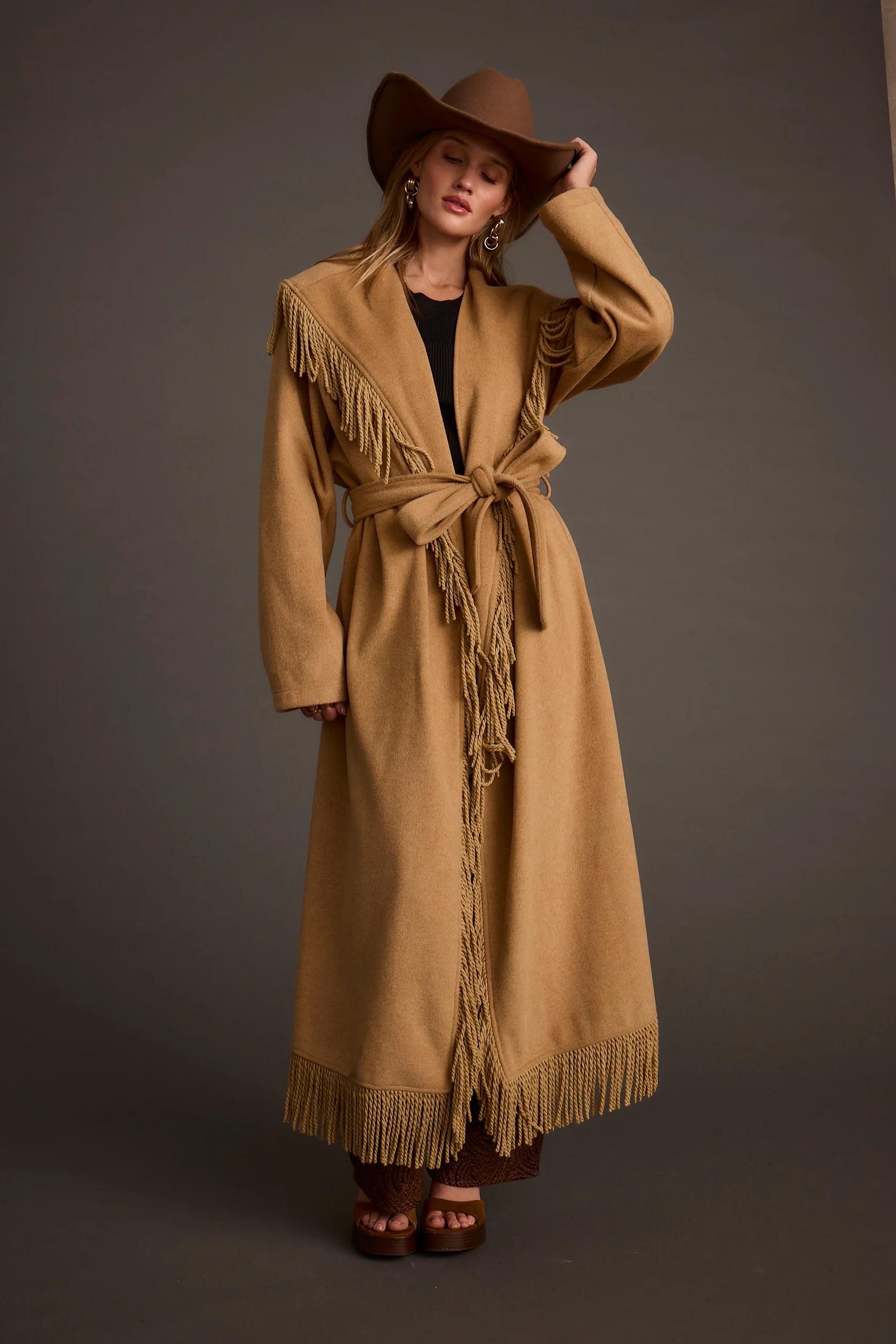 Montrose Camel Fringe Coat - Image 2
