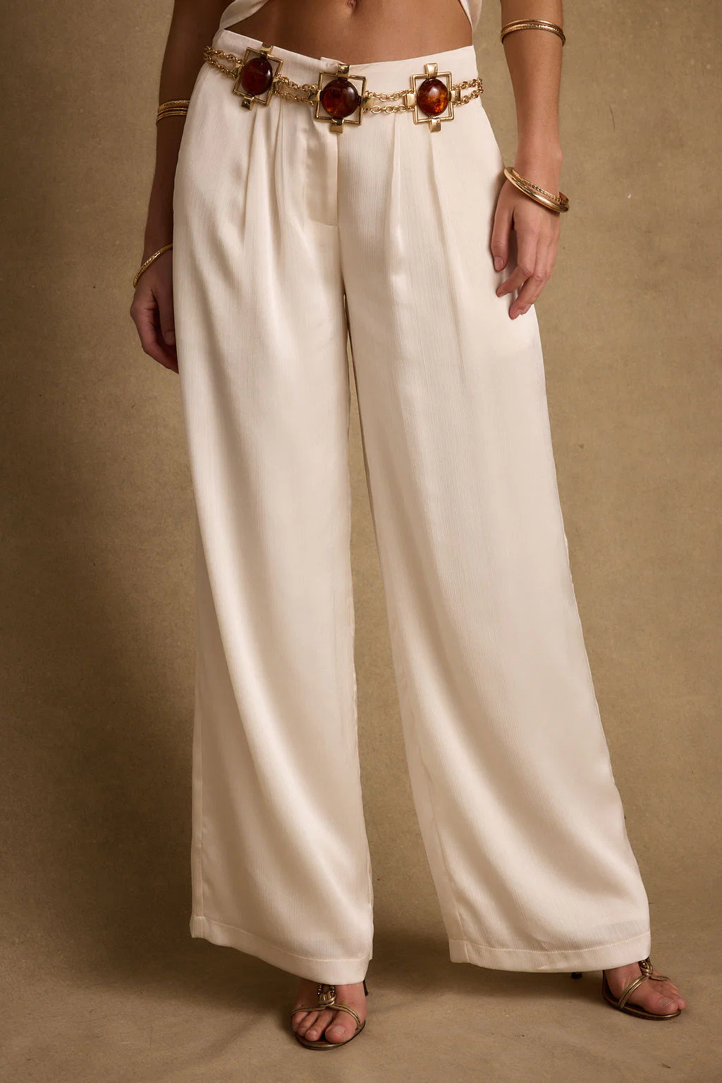 Moonlit Kiss Cream Satin Trousers - Image 5