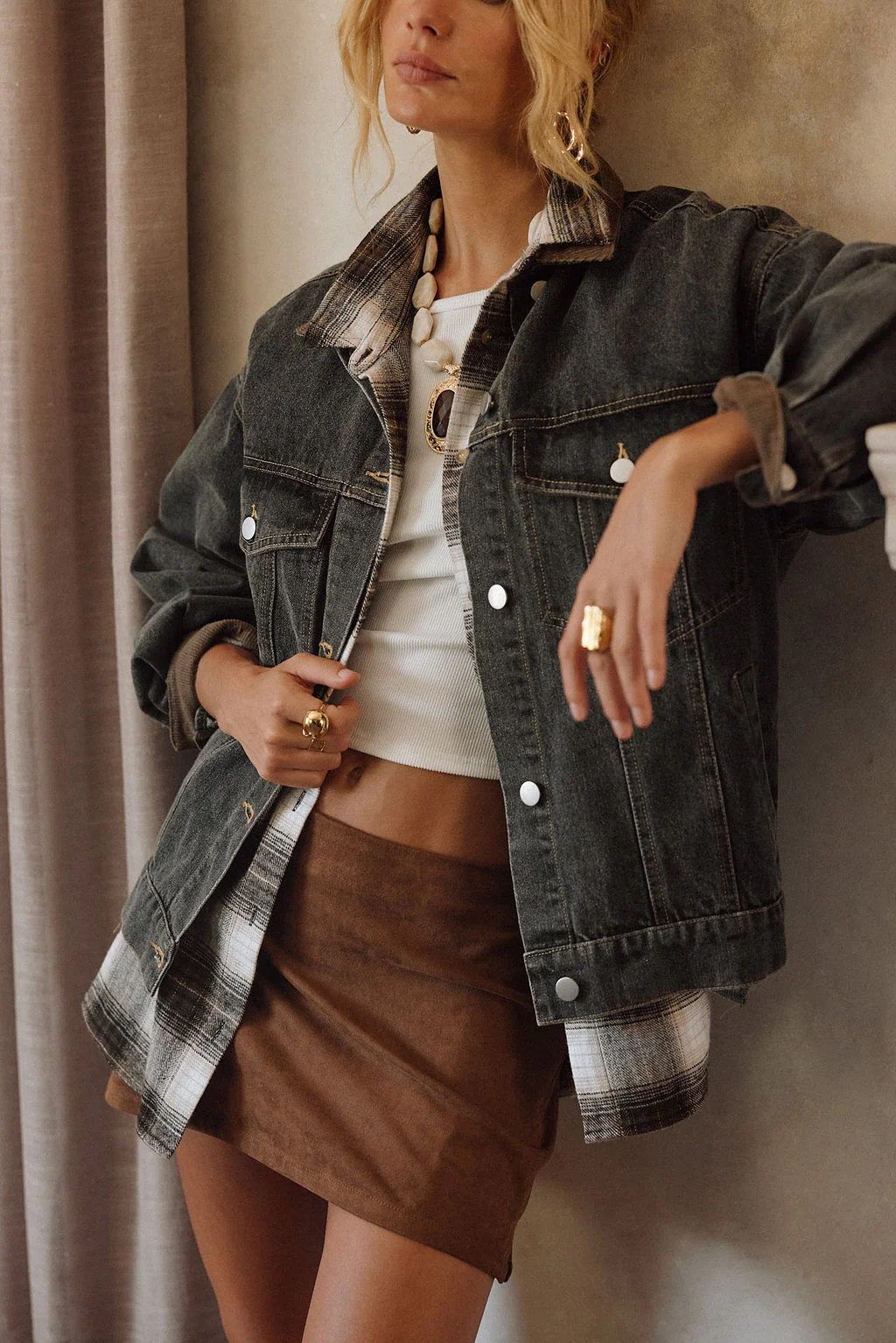 Moxie Cognac Vegan Suede Mini Skirt - Image 4