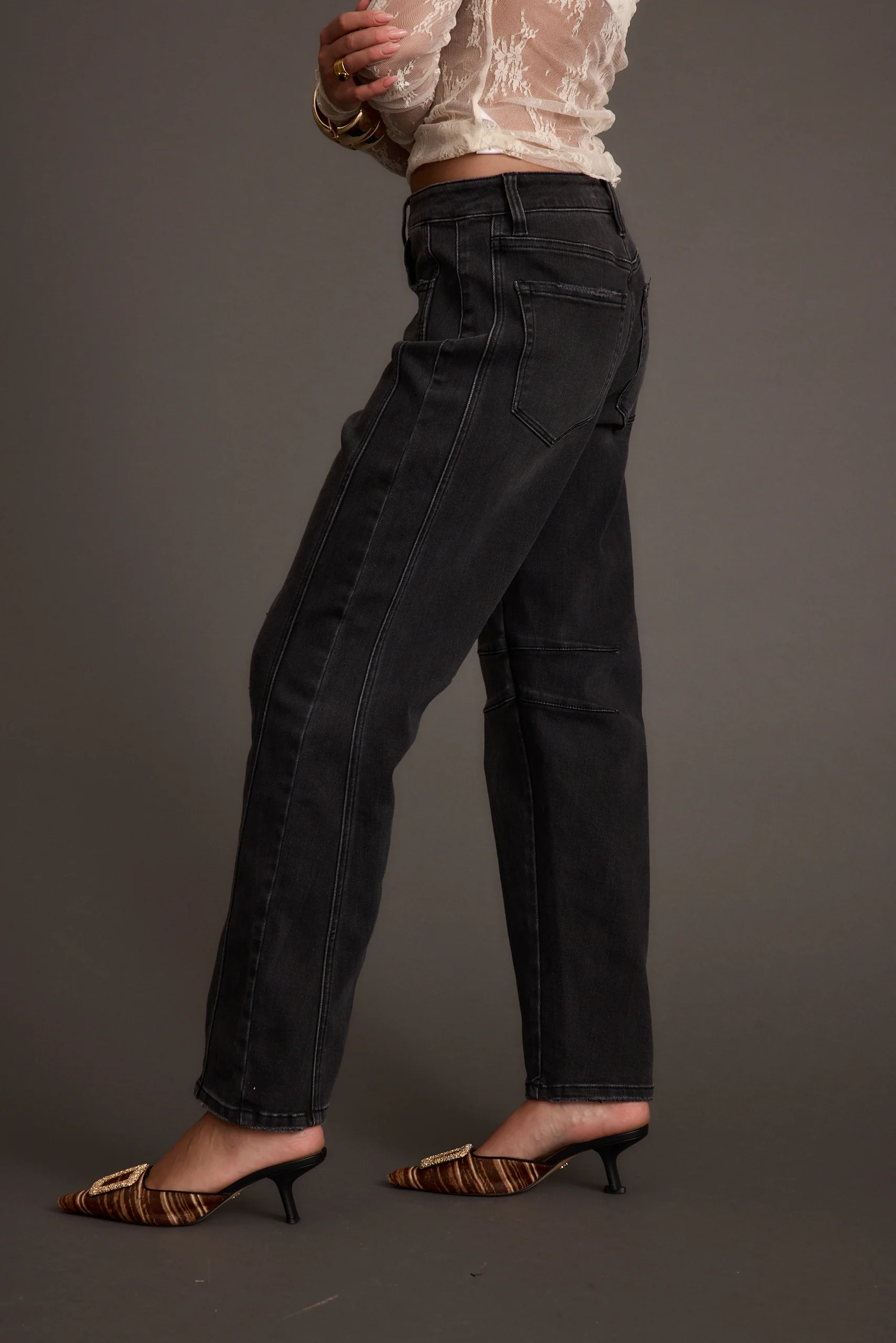 Muse Washed Black Barrel Denim Jeans - Image 4