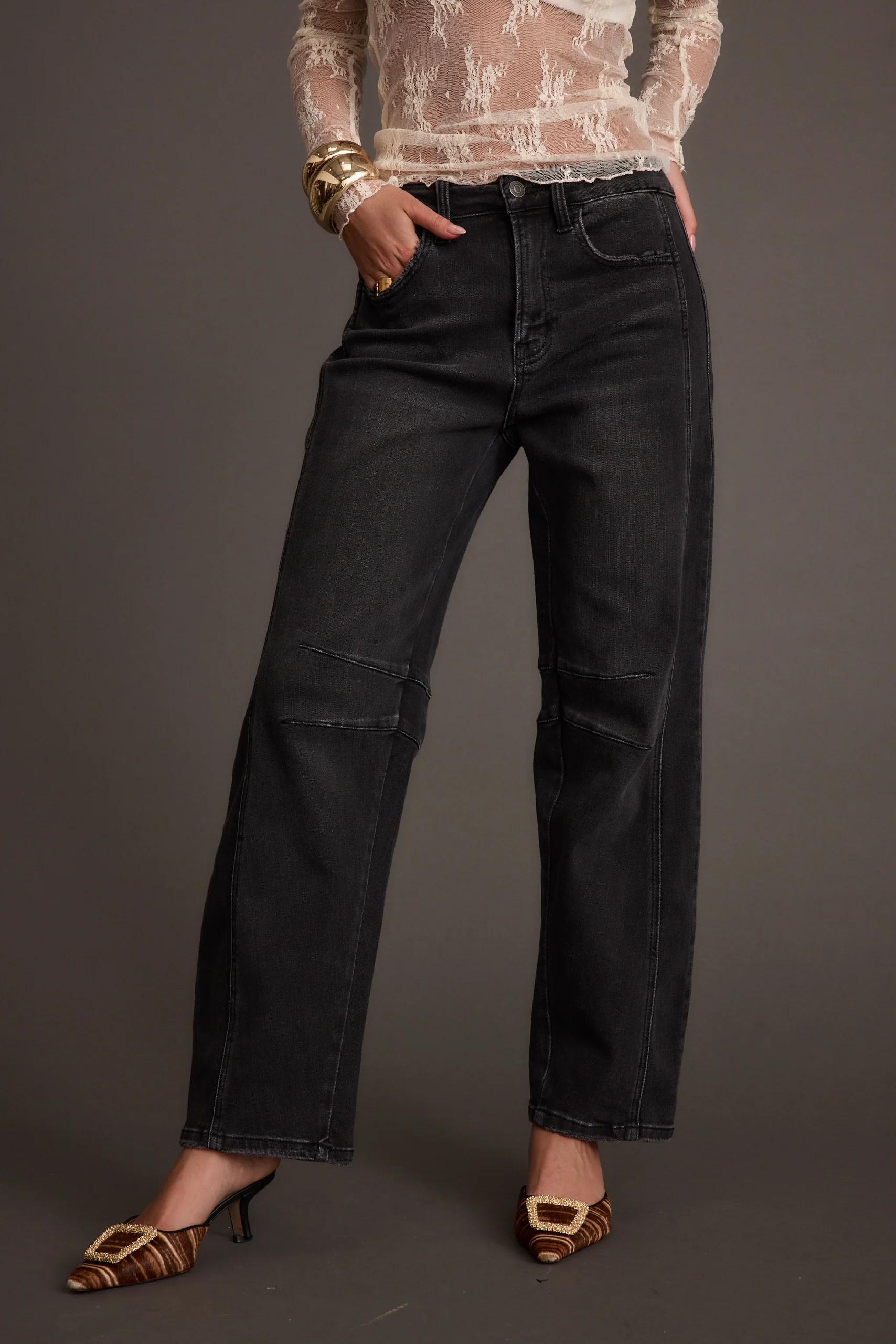 Muse Washed Black Barrel Denim Jeans - Image 5