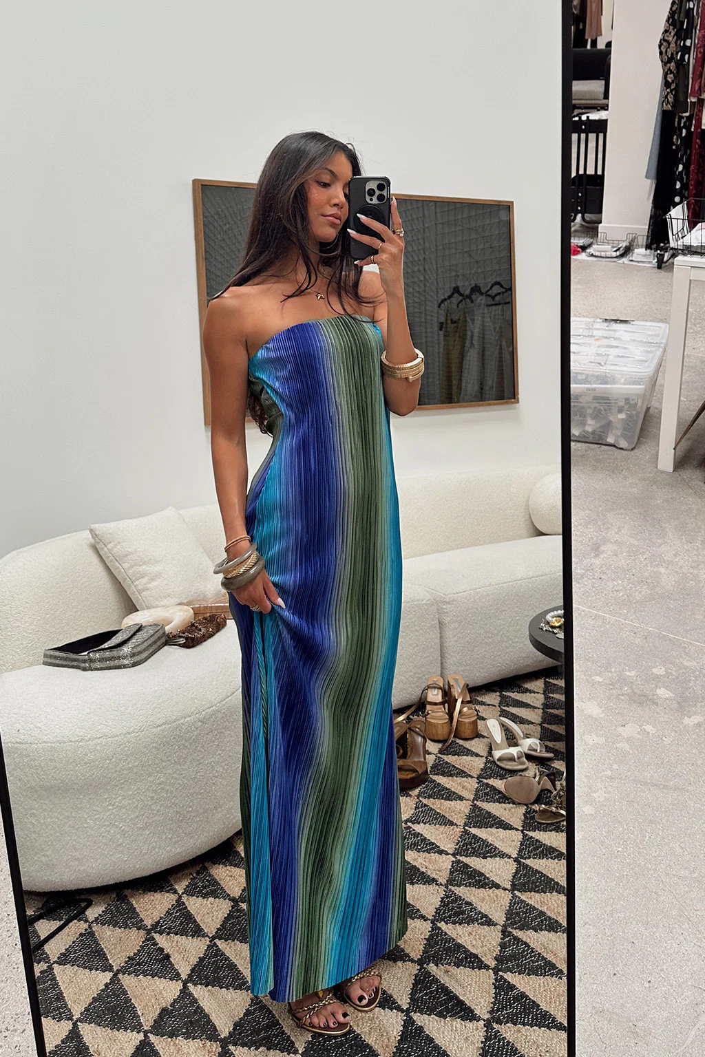 Natalia Blue Striped Strapless Plisse Maxi Dress - Image 2