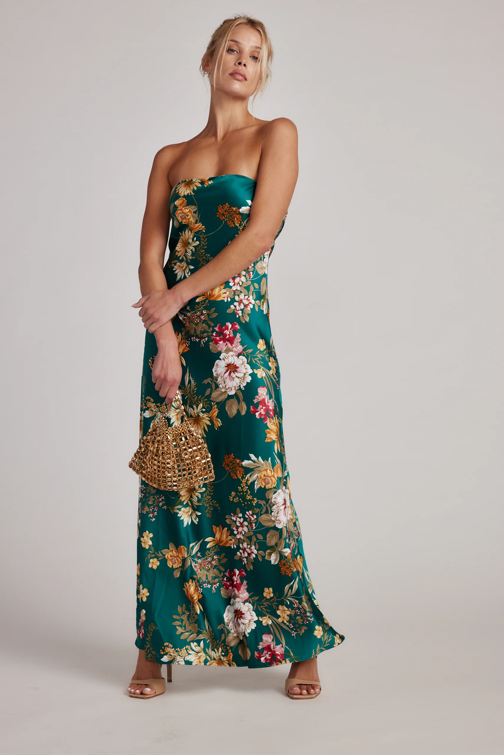 Natalia Emerald Floral Strapless Maxi Dress - Image 2