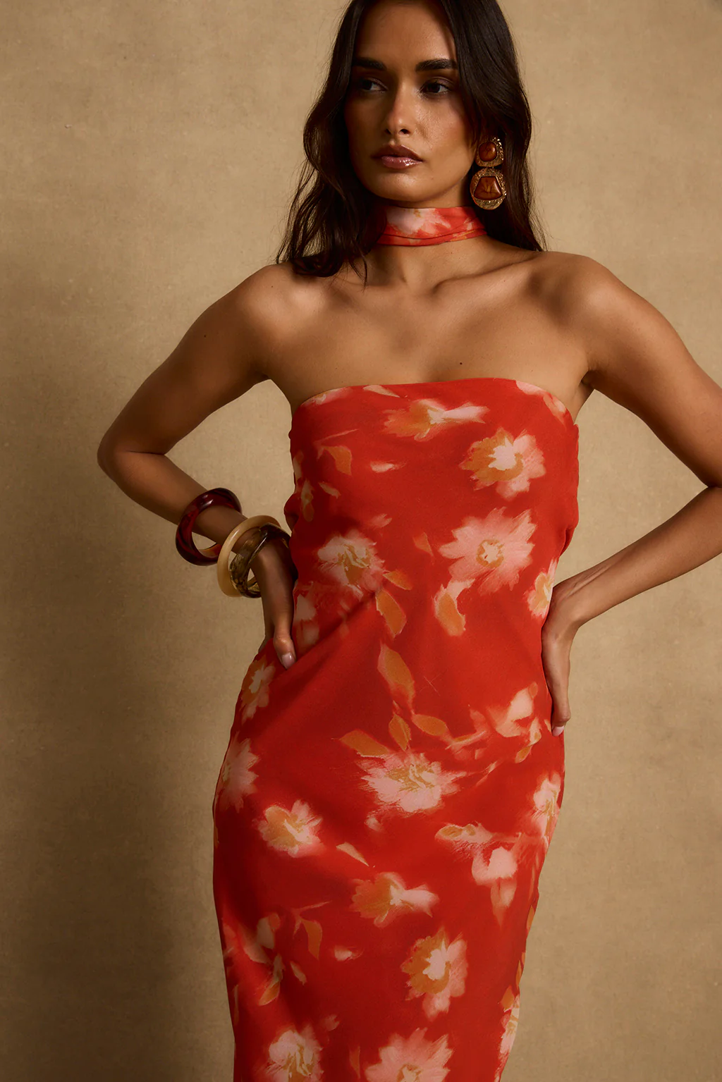 Natalia Poppy Red Strapless Maxi Dress - Image 4