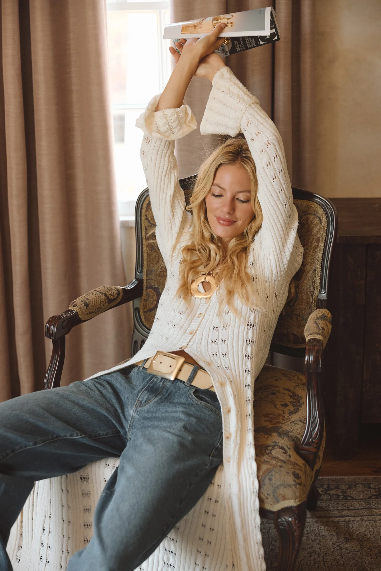 Nicoletta Cream Knit Longline Top - Image 4