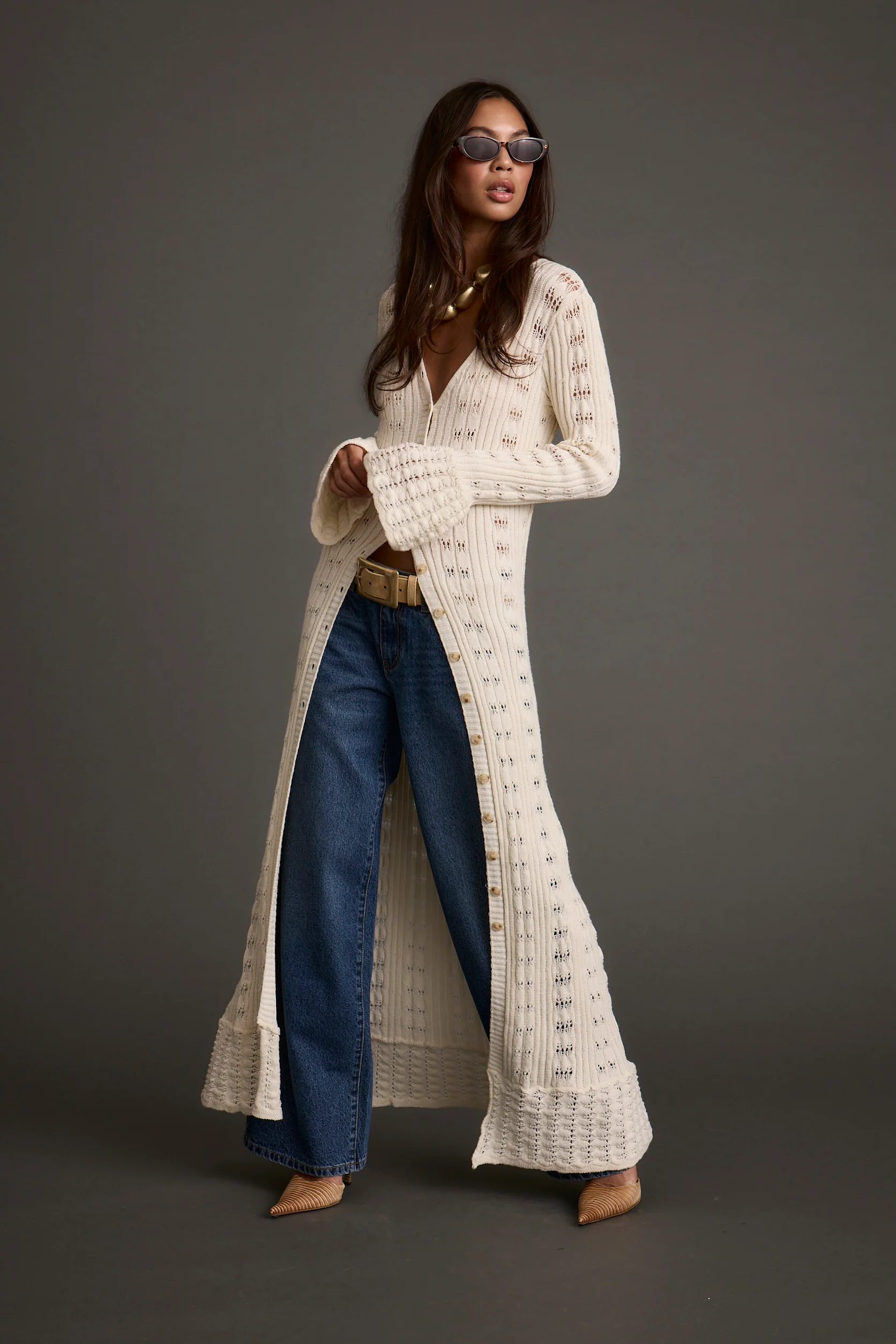 Nicoletta Cream Knit Longline Top - Image 8