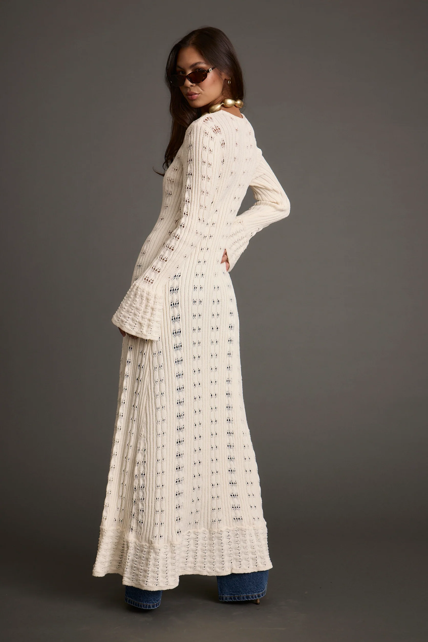 Nicoletta Cream Knit Longline Top - Image 9