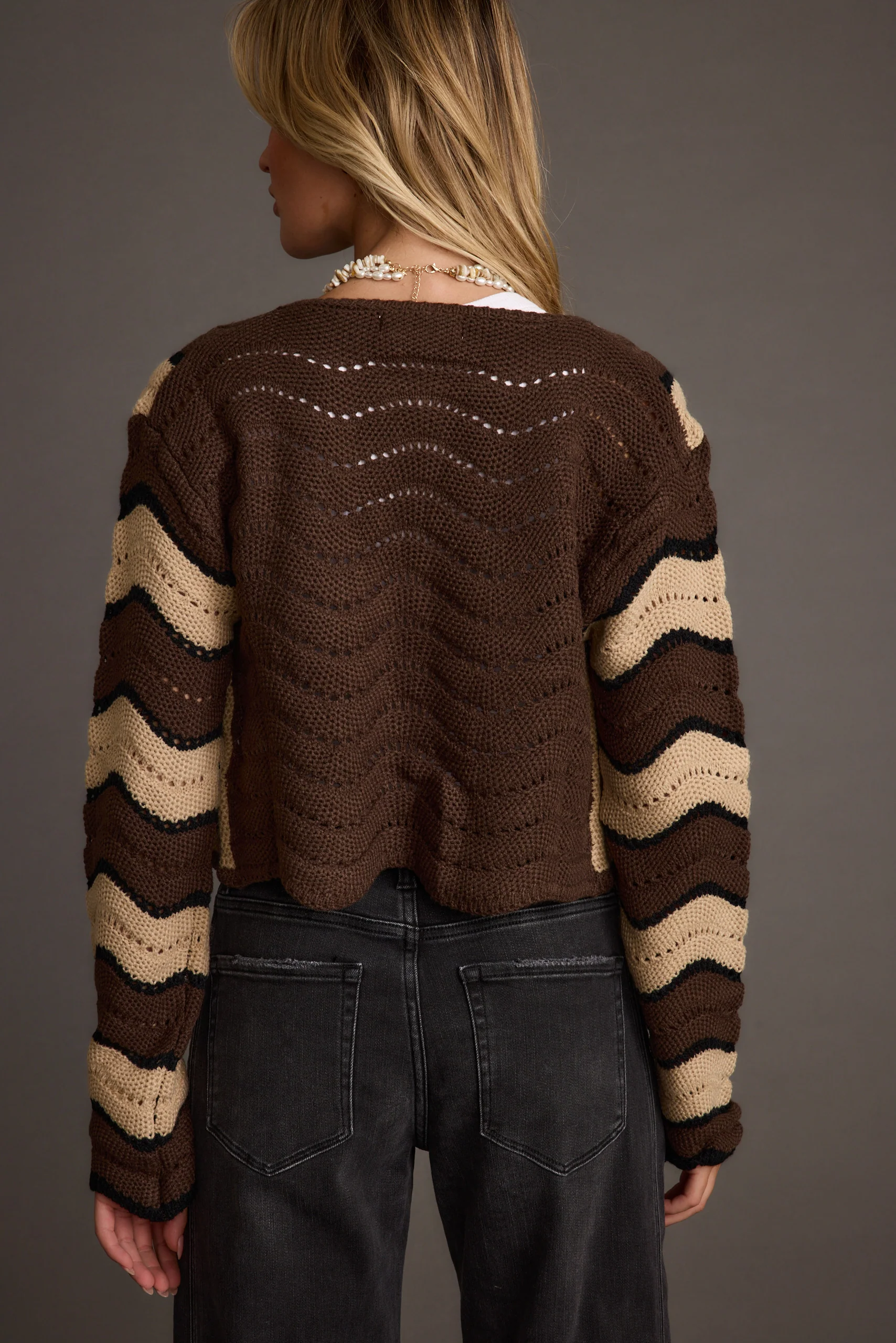 Nikki Retro Printed Brown Cardigan - Image 2