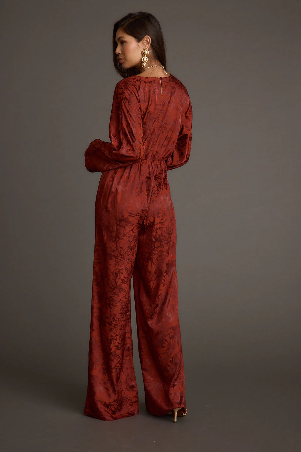 Noelle Cinnamon Satin Jacquard Jumpsuit - Image 2