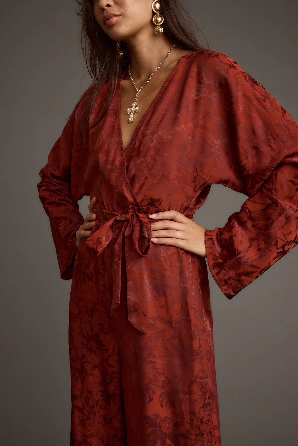 Noelle Cinnamon Satin Jacquard Jumpsuit - Image 3