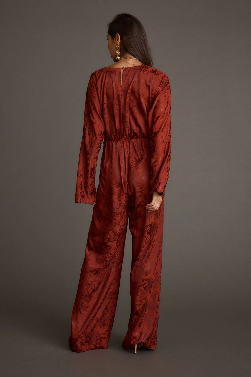 Noelle Cinnamon Satin Jacquard Jumpsuit - Image 6