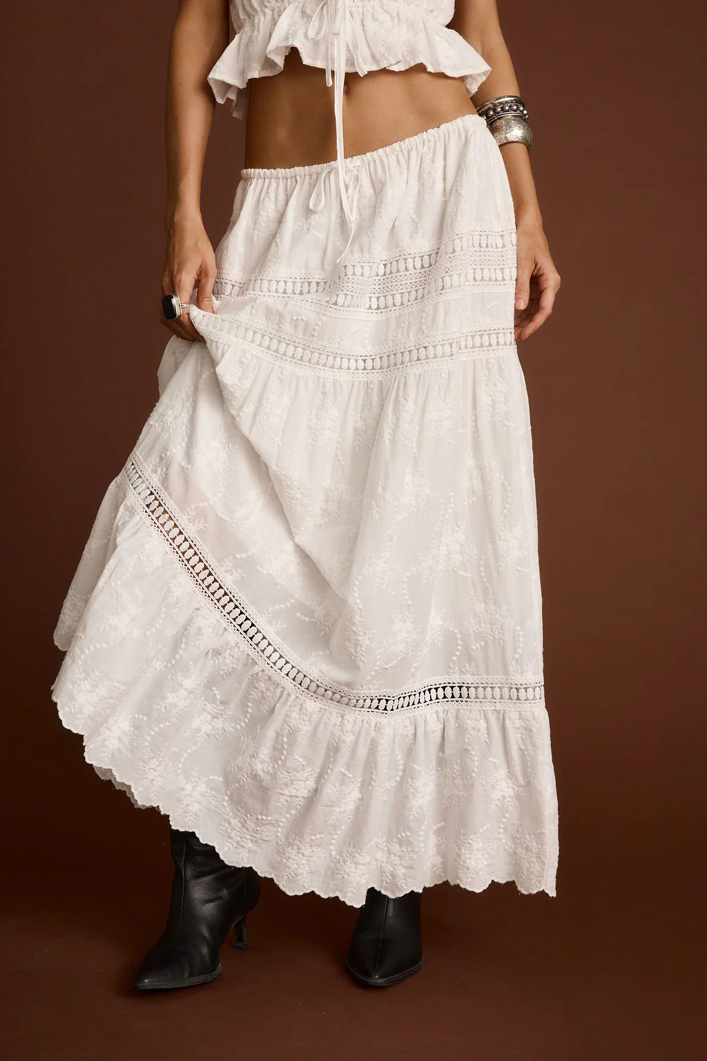 Nomad White Embroidered Maxi Skirt