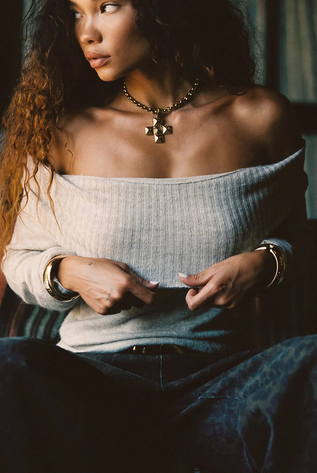 Nora Beige Off the Shoulder Sweater - Image 8