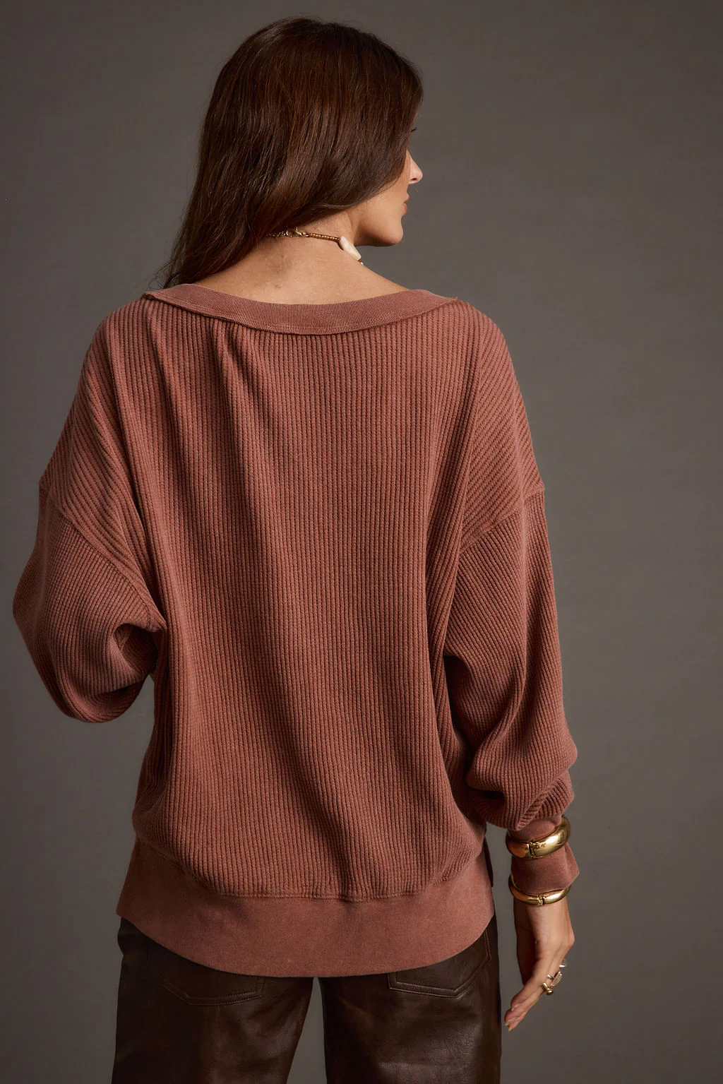 Not Your Ex's Rust Waffle Knit Top - Image 3