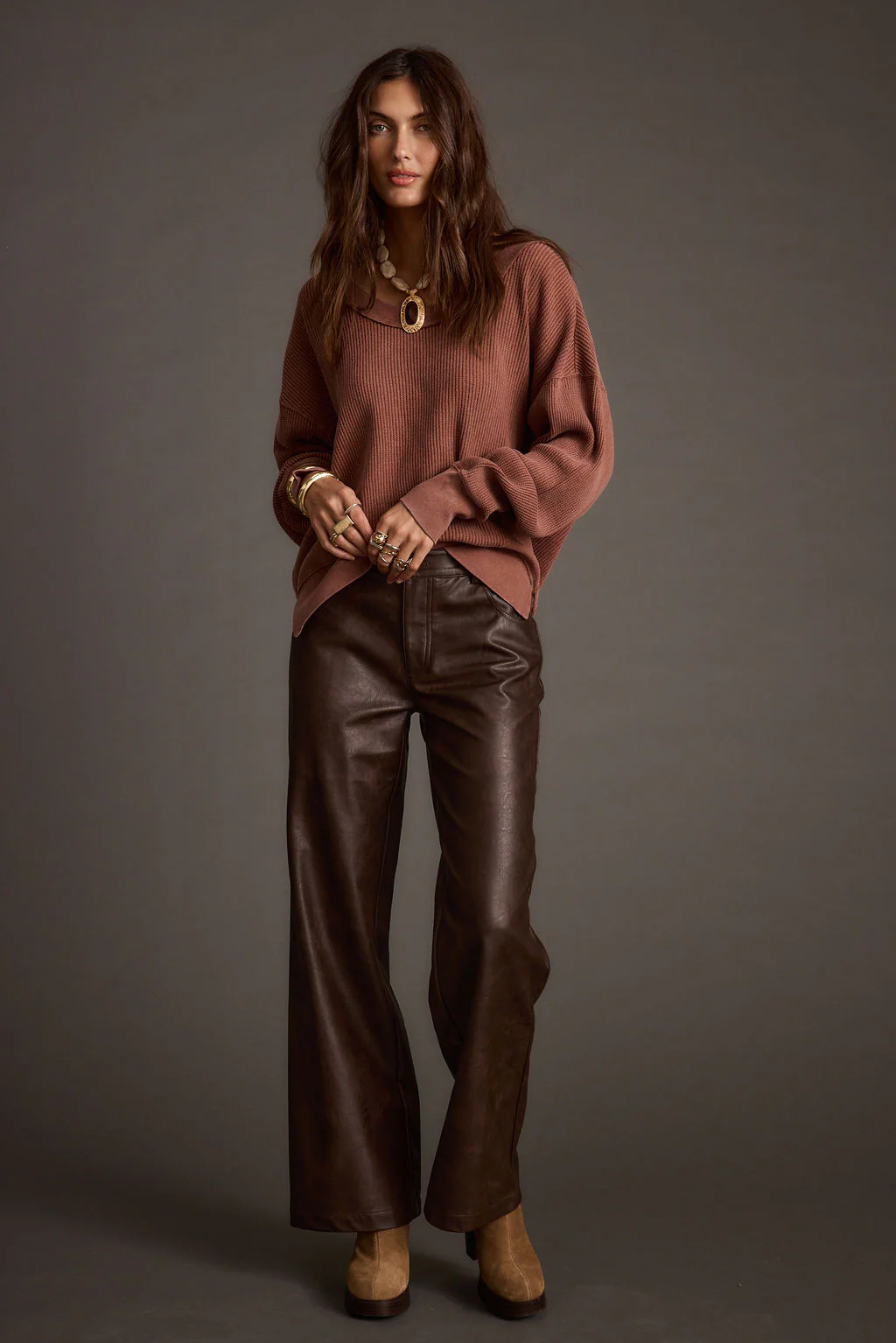 Not Your Ex's Rust Waffle Knit Top - Image 5