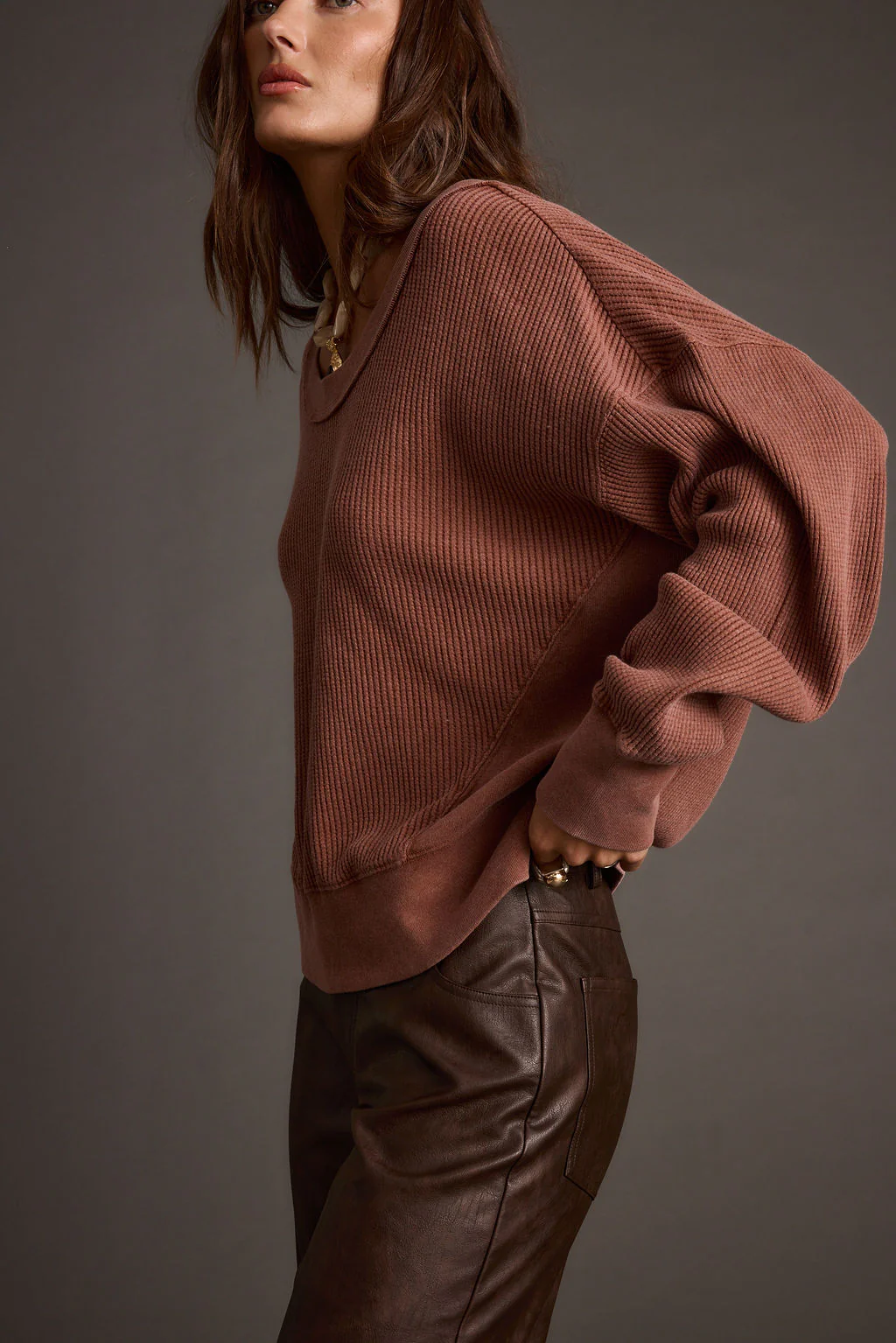 Not Your Ex's Rust Waffle Knit Top - Image 6