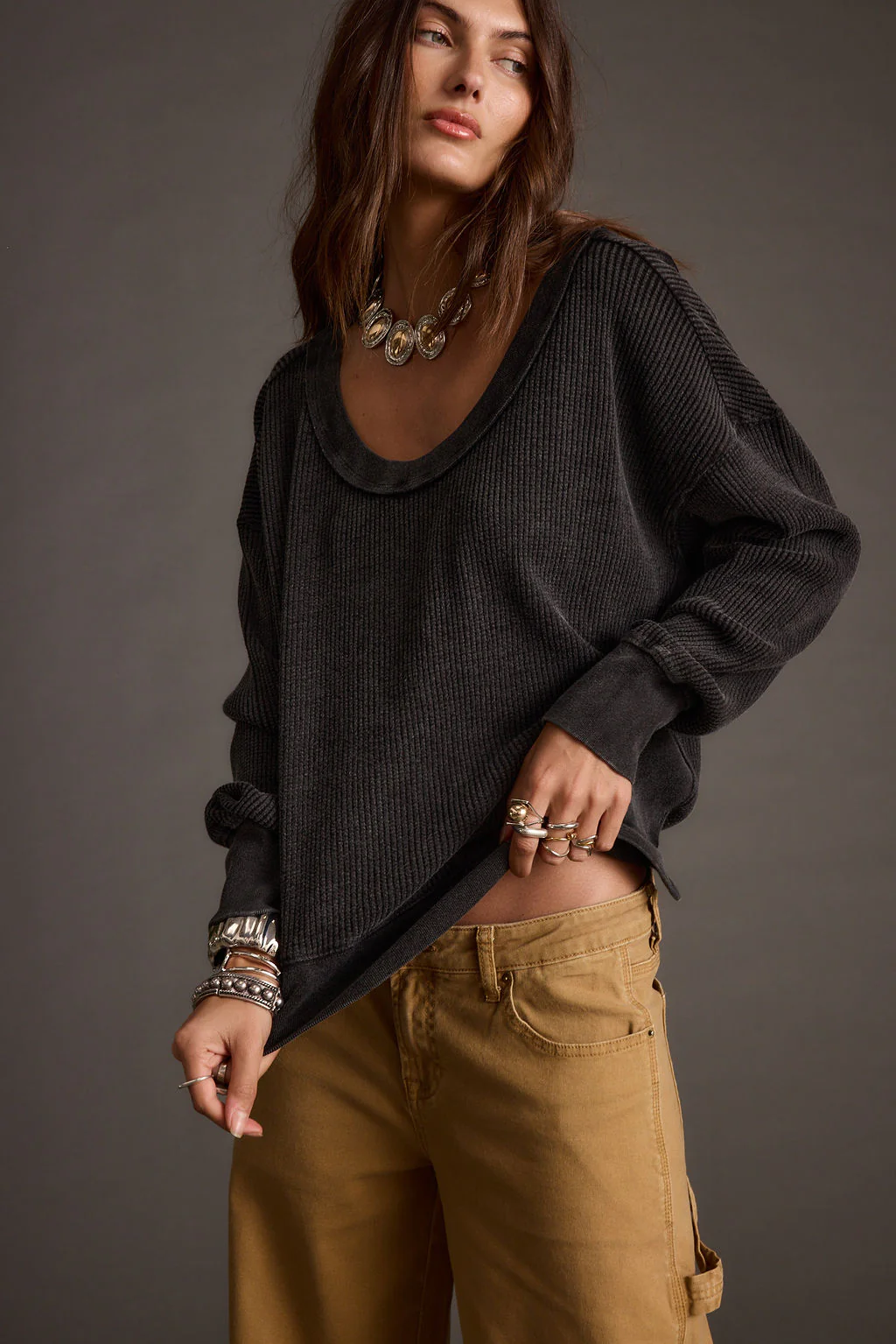 Not Your Ex's Washed Black Waffle Knit Top - Image 6