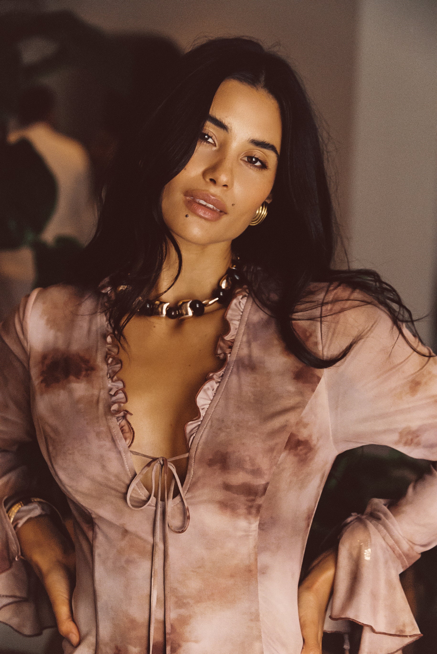 Odette Mocha Mesh Maxi Dress - Image 4