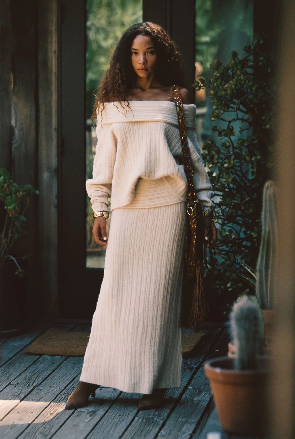 Pamela Beige Sweater Maxi Skirt - Image 3