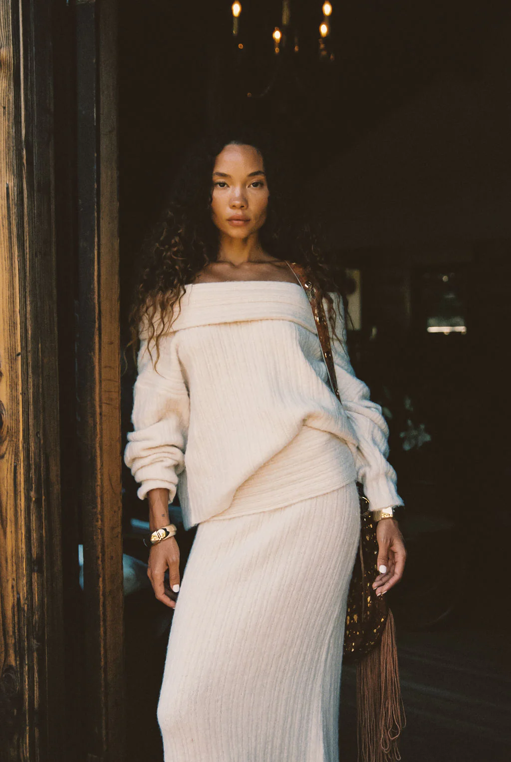 Pamela Beige Sweater Maxi Skirt - Image 6