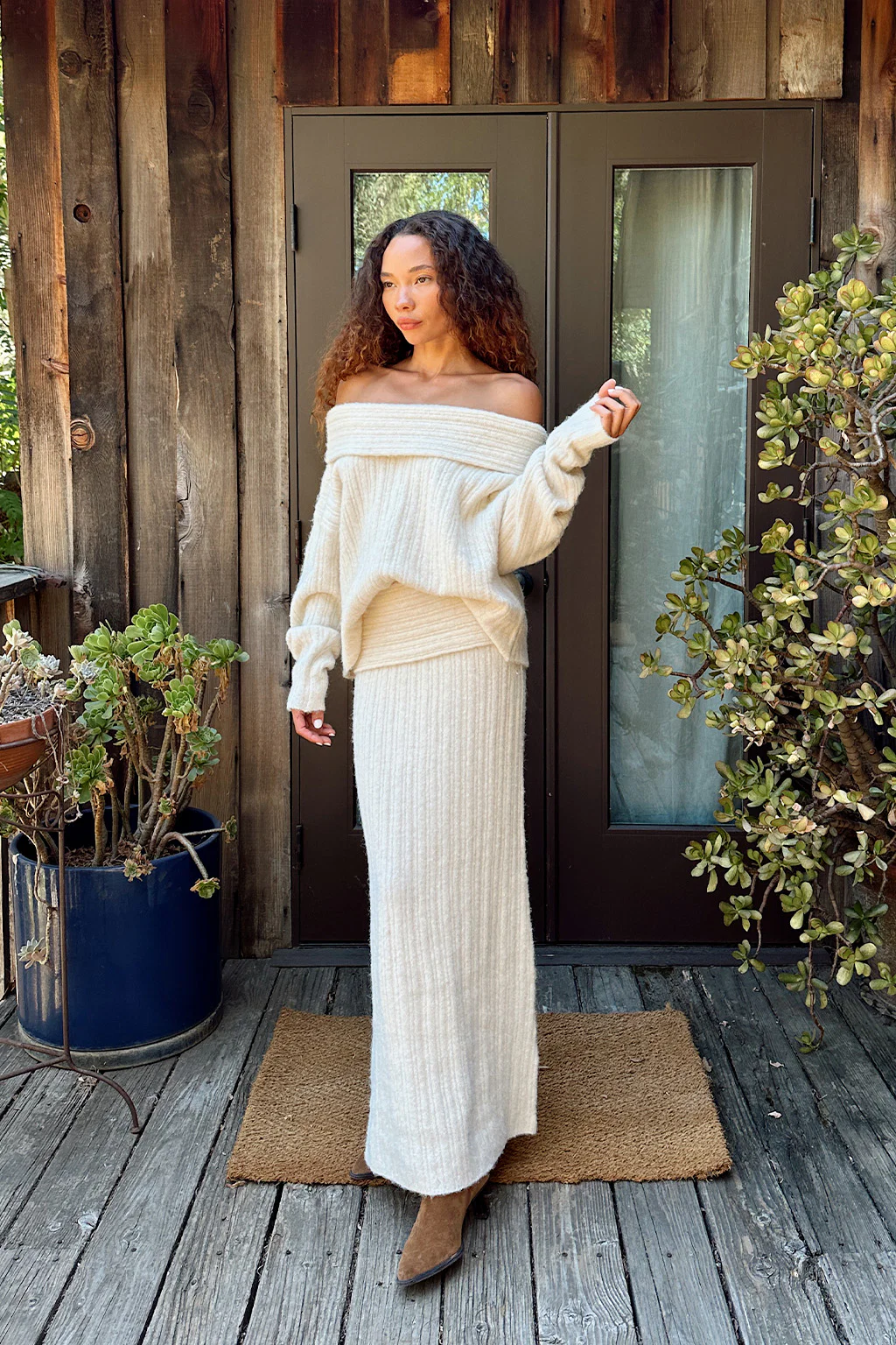 Pamela Beige Sweater Maxi Skirt - Image 7