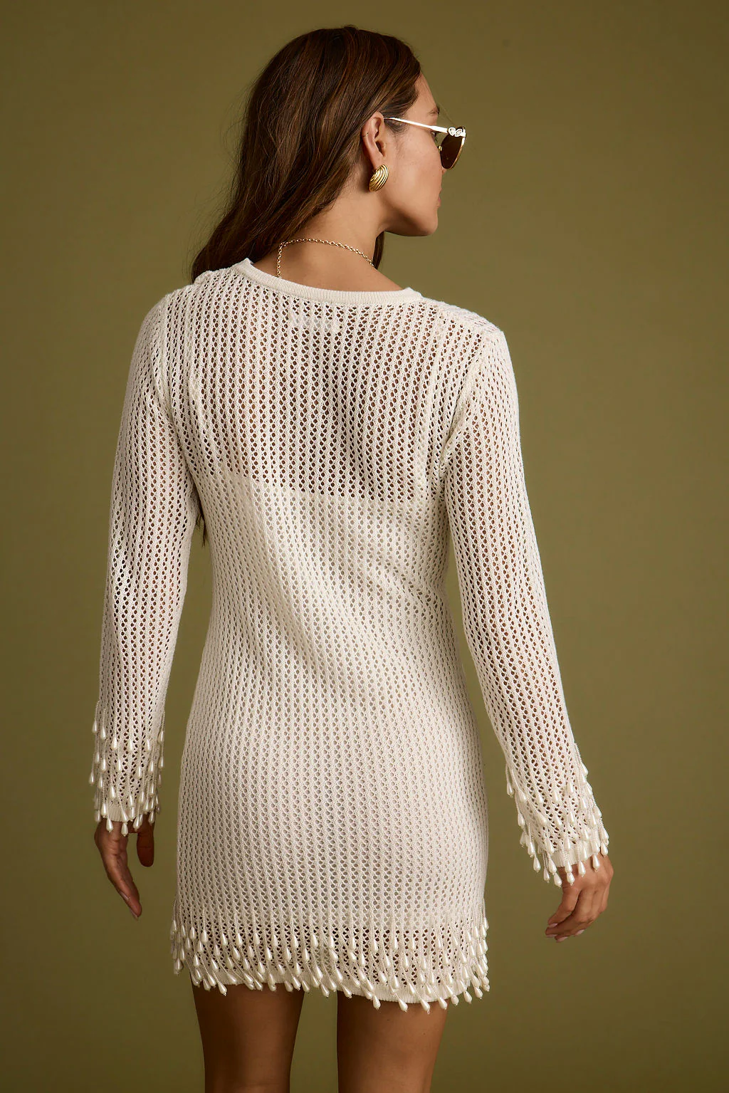 Plata Embellished Cream Knit Mini Dress - Image 3