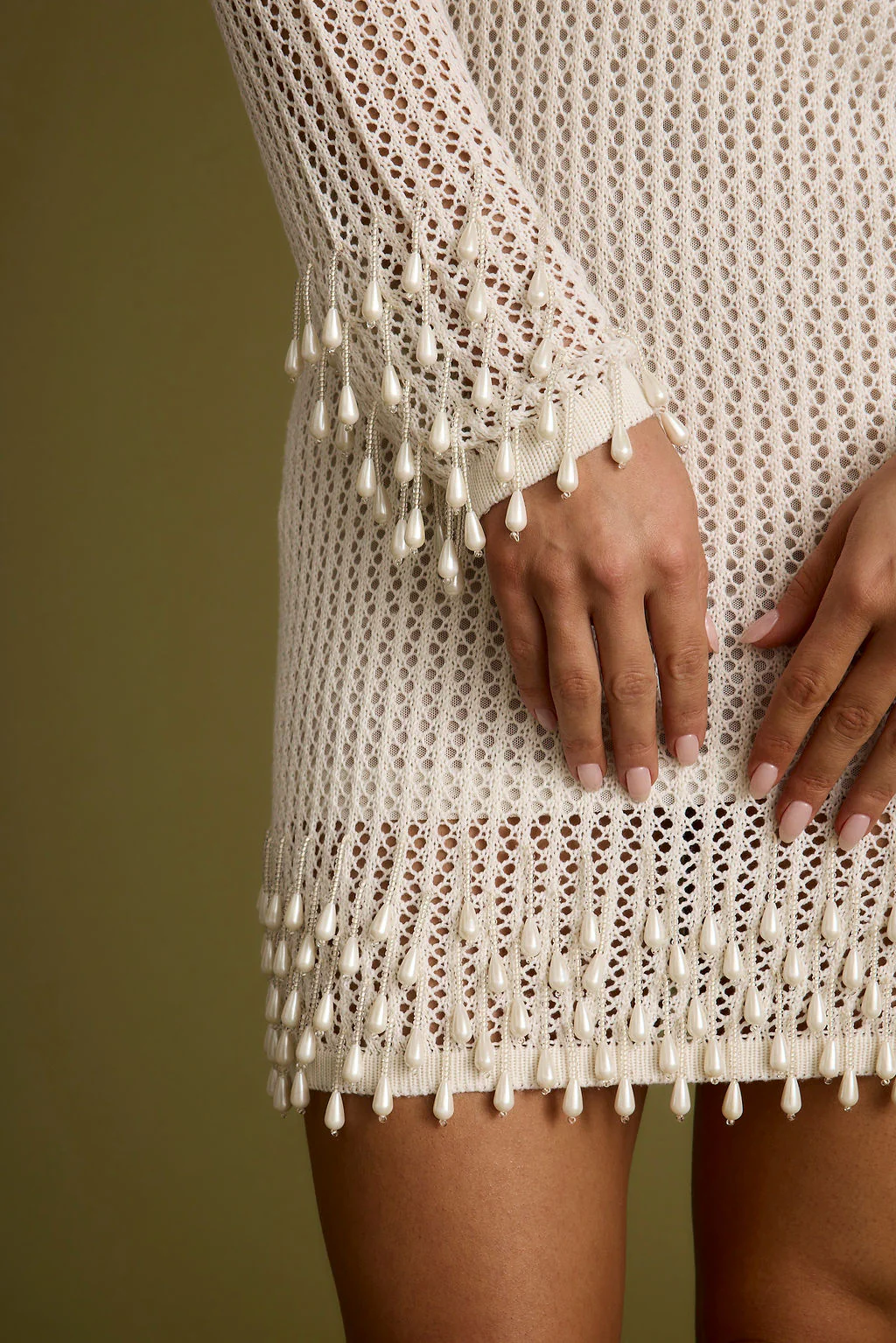 Plata Embellished Cream Knit Mini Dress - Image 5