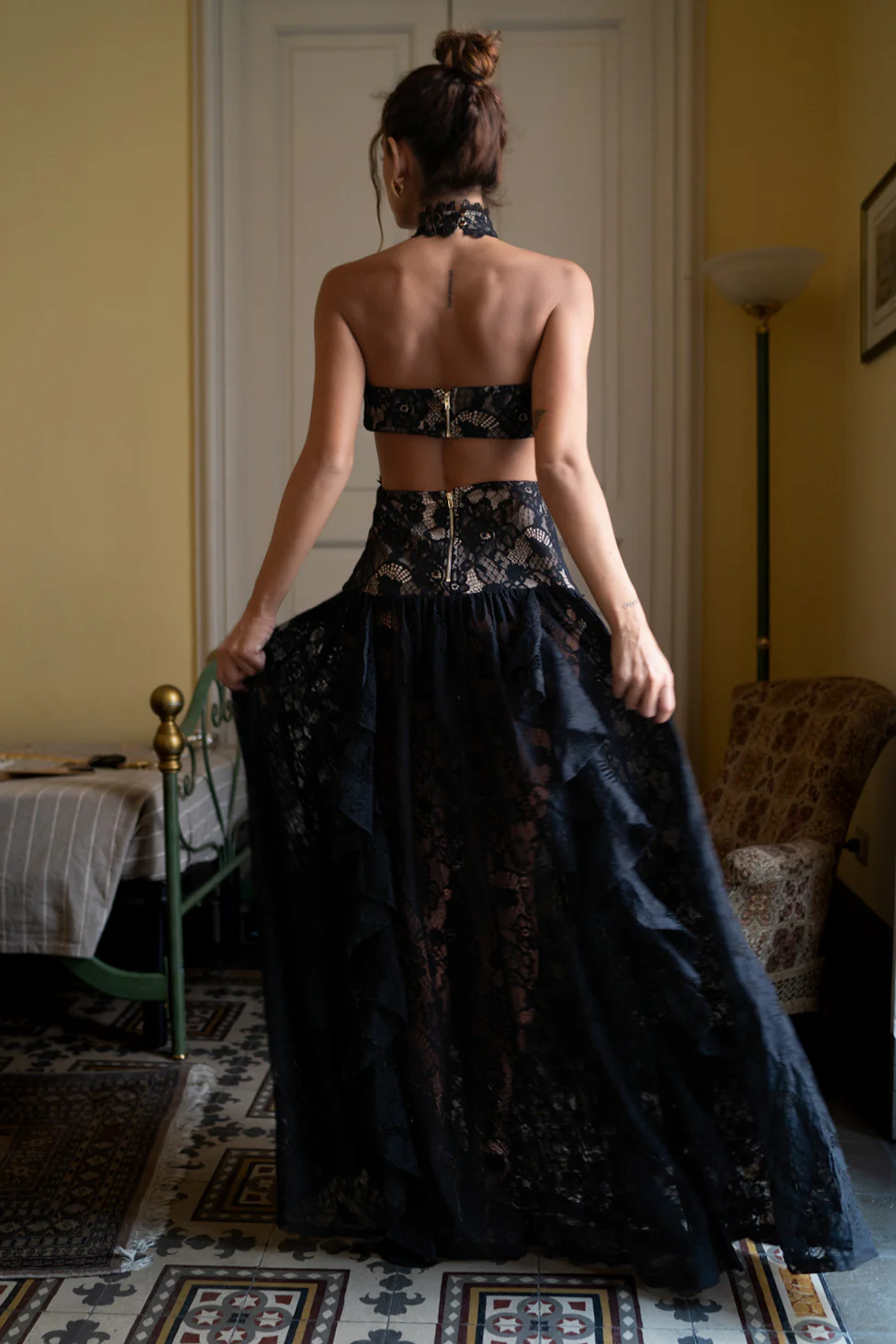 Princesa Black Lace Drop Waist Maxi Dress - Image 12