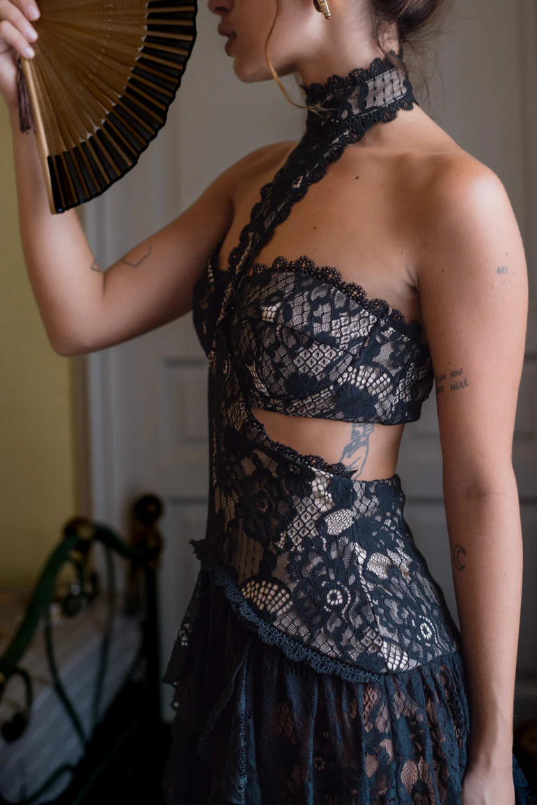 Princesa Black Lace Drop Waist Maxi Dress - Image 13