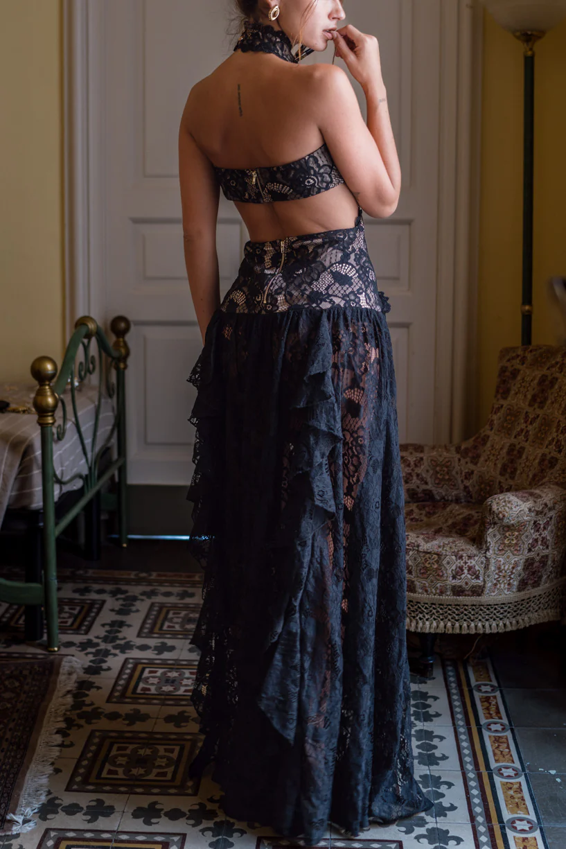 Princesa Black Lace Drop Waist Maxi Dress - Image 5