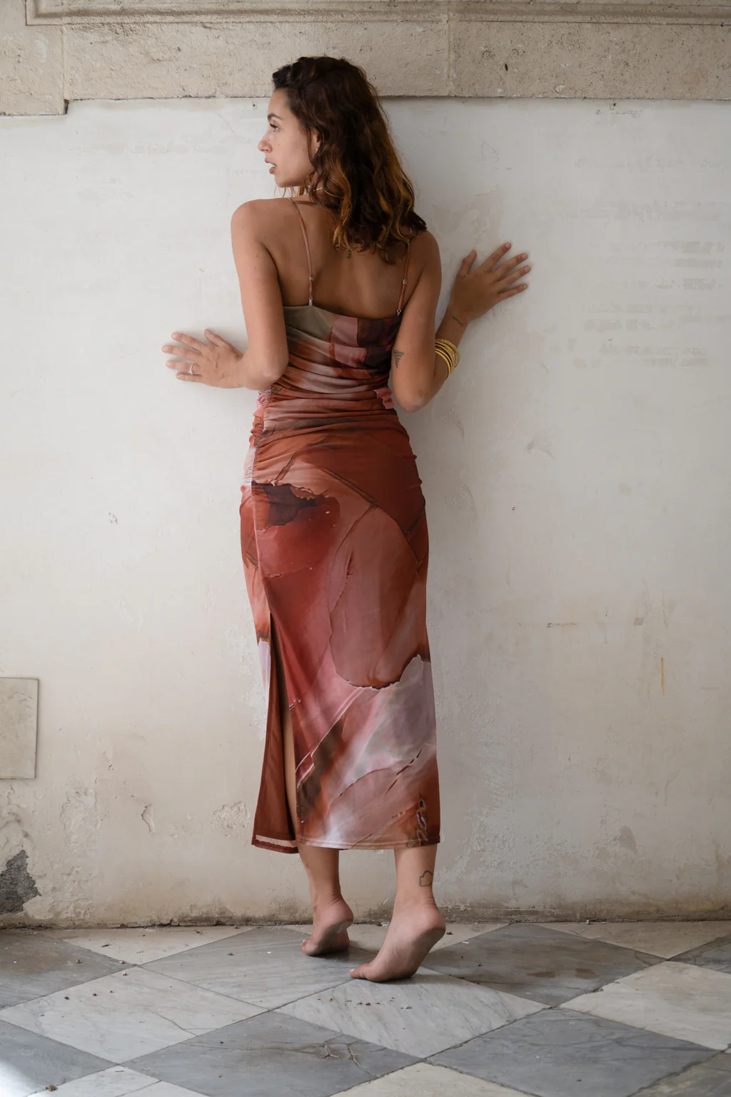 Caterina Rust Abstract Mesh Midi Dress - Image 2