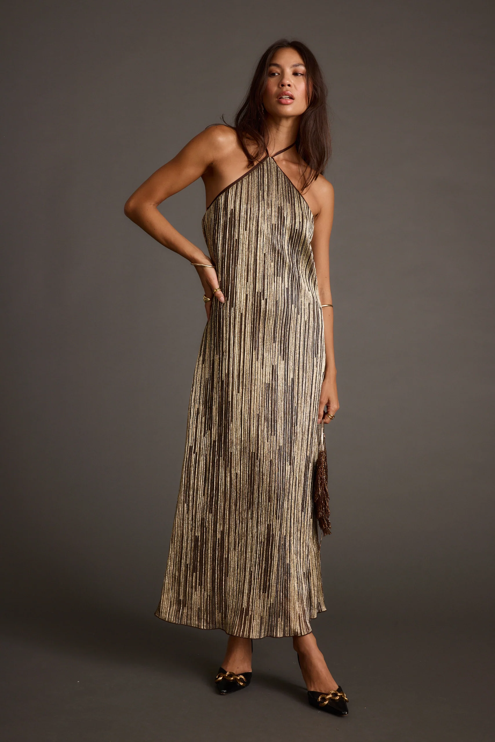Prism Metallic Halter Maxi Dress - Image 3