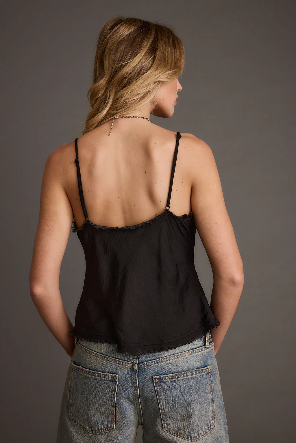 Prosecco Black Rosette Frill Satin Cami Tank - Image 2